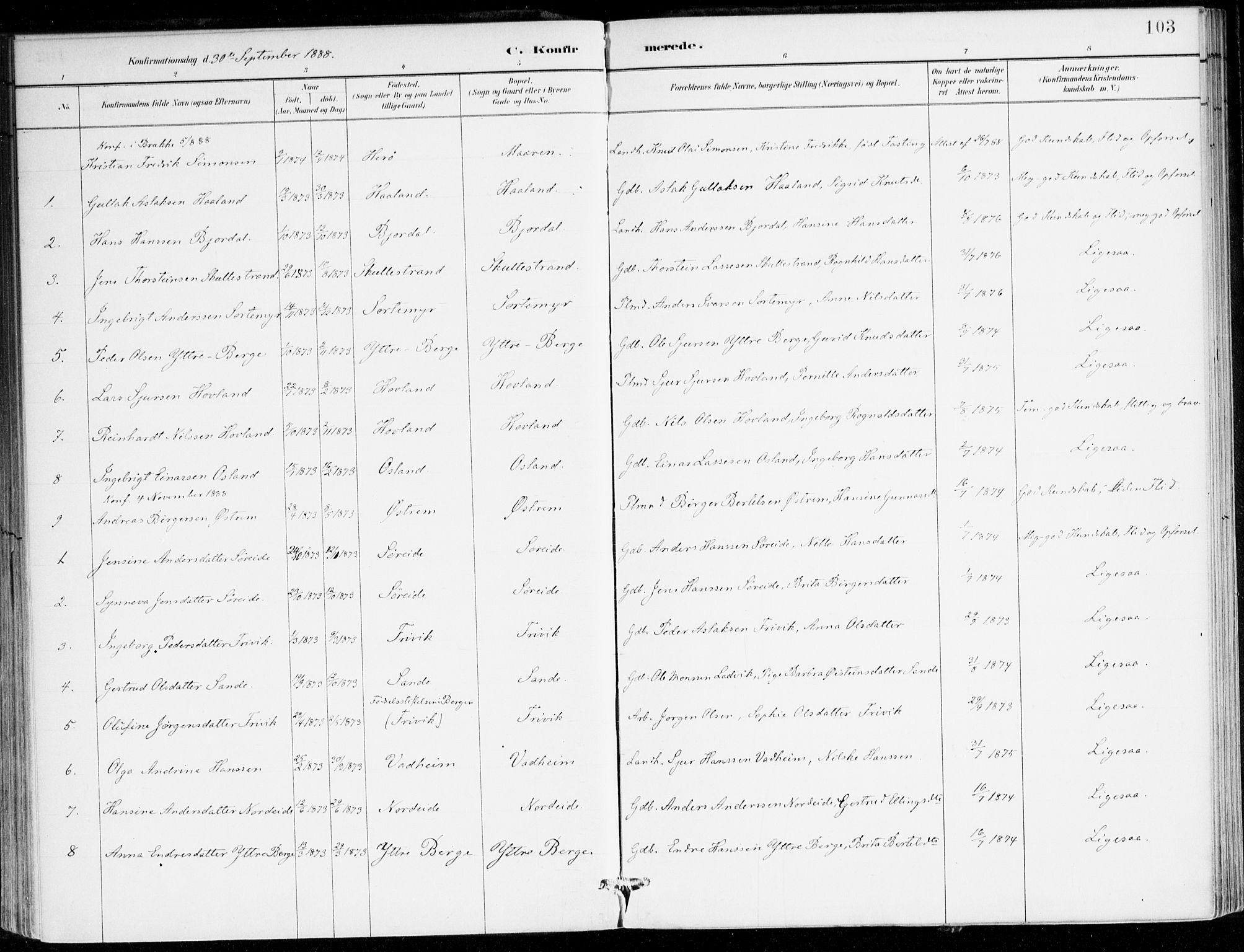 Lavik sokneprestembete, AV/SAB-A-80901: Parish register (official) no. C 1, 1882-1904, p. 103