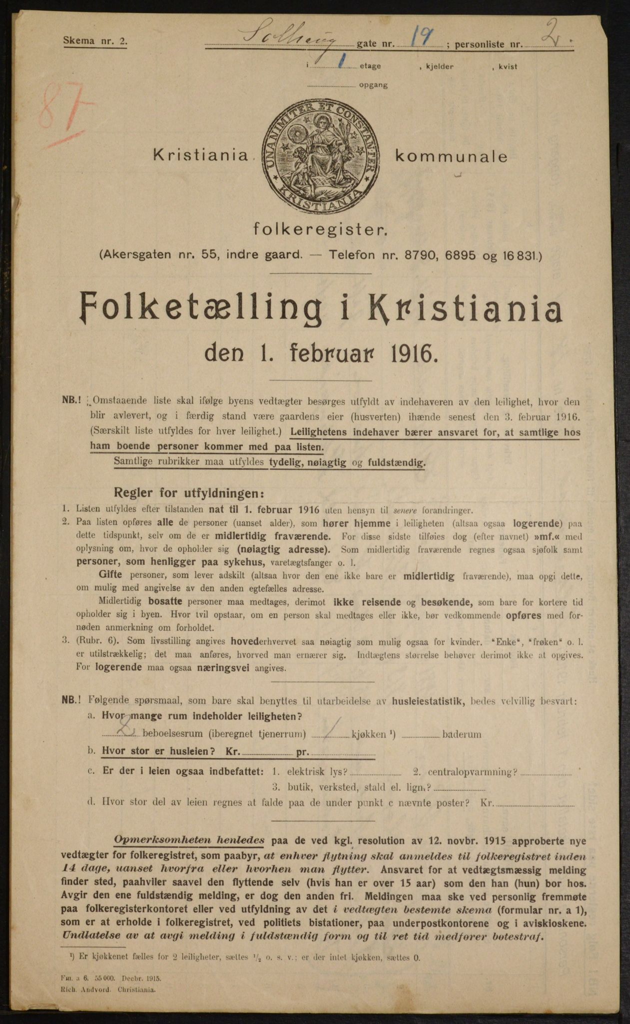 OBA, Municipal Census 1916 for Kristiania, 1916, p. 102007