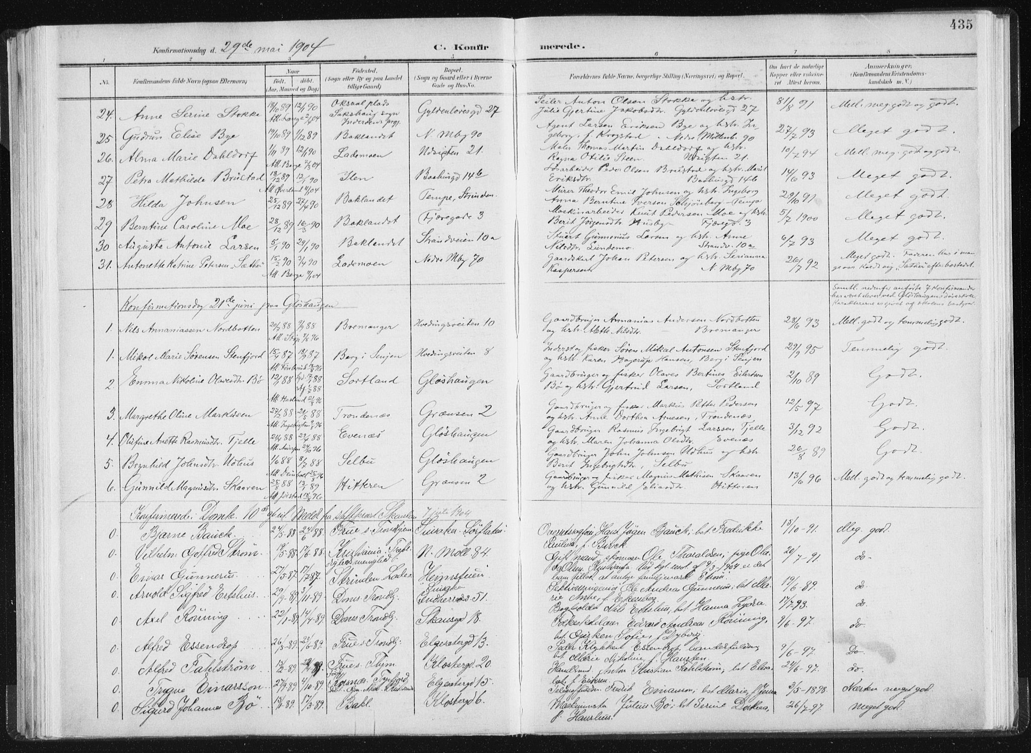 Ministerialprotokoller, klokkerbøker og fødselsregistre - Sør-Trøndelag, AV/SAT-A-1456/604/L0200: Parish register (official) no. 604A20II, 1901-1908, p. 435