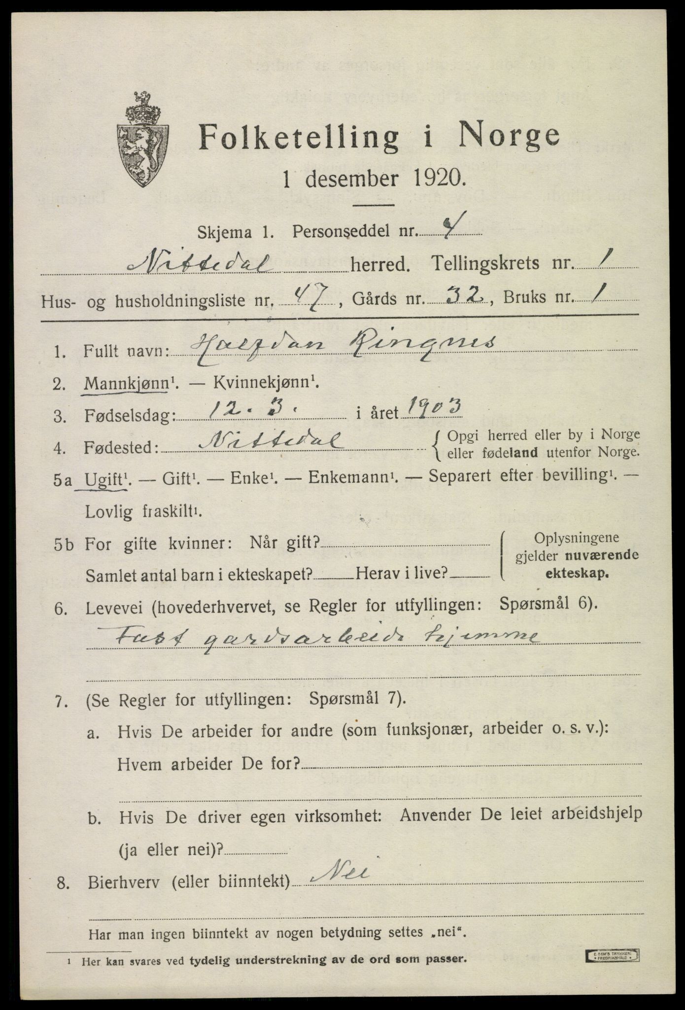 SAO, 1920 census for Nittedal, 1920, p. 1762