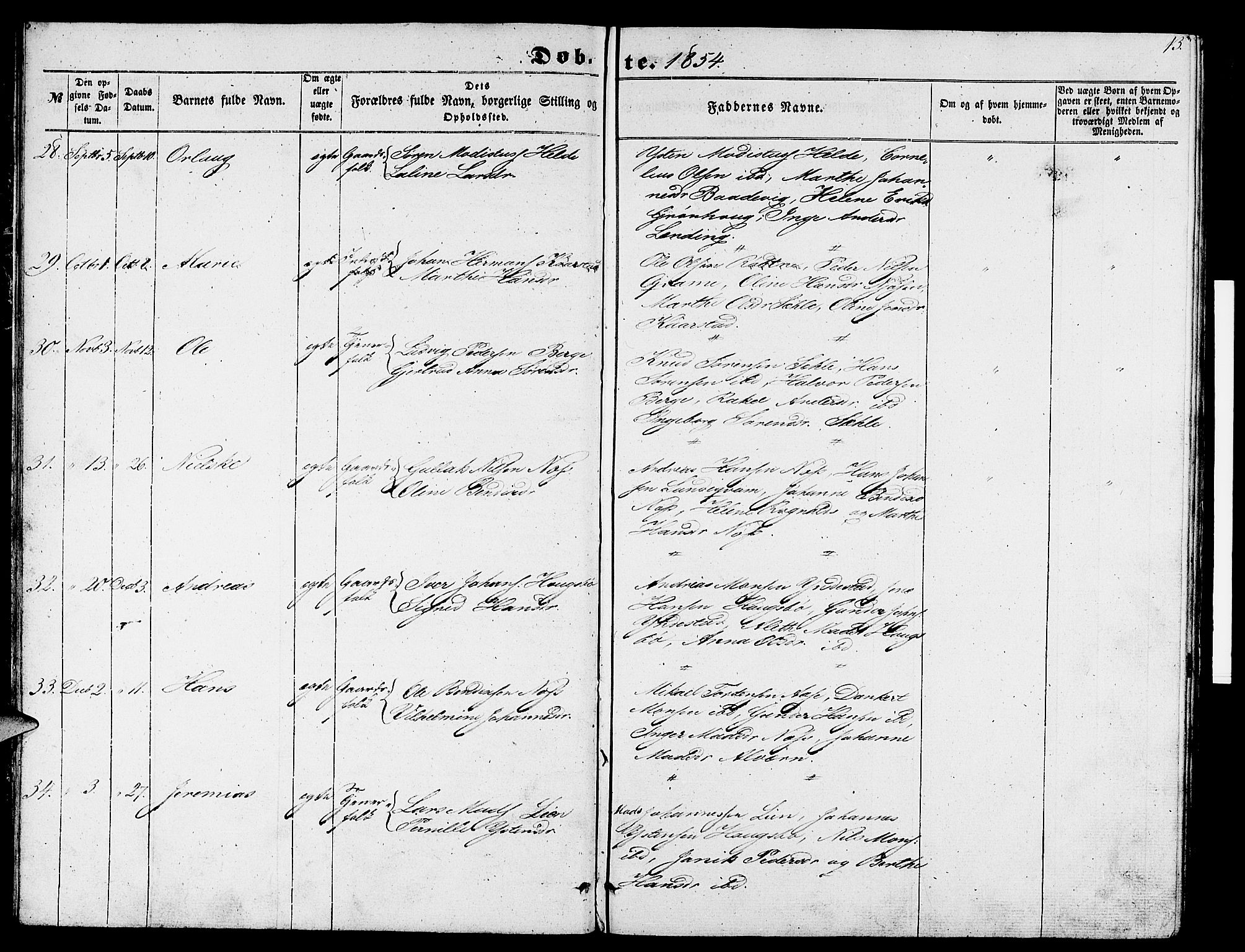Gaular sokneprestembete, SAB/A-80001/H/Hab: Parish register (copy) no. B 1, 1853-1863, p. 13