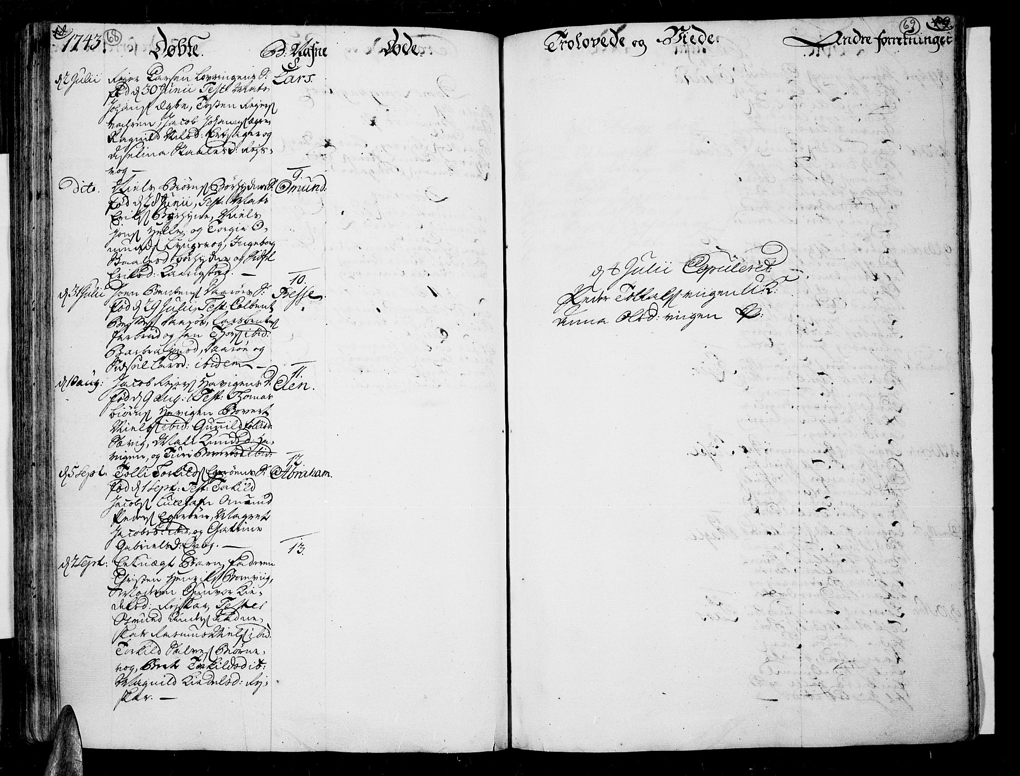 Lista sokneprestkontor, AV/SAK-1111-0027/F/Fa/L0002: Parish register (official) no. A 2 /3, 1726-1751, p. 68-69