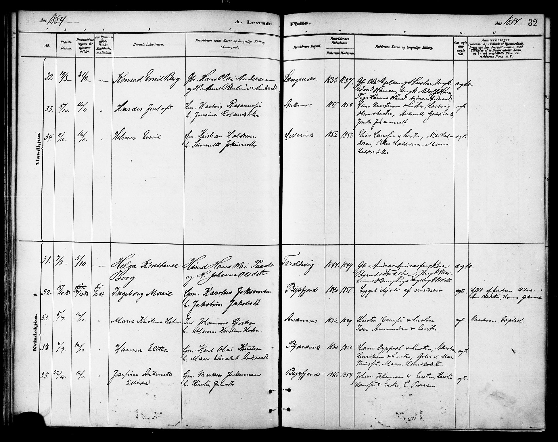 Ministerialprotokoller, klokkerbøker og fødselsregistre - Nordland, SAT/A-1459/866/L0938: Parish register (official) no. 866A01, 1879-1893, p. 32