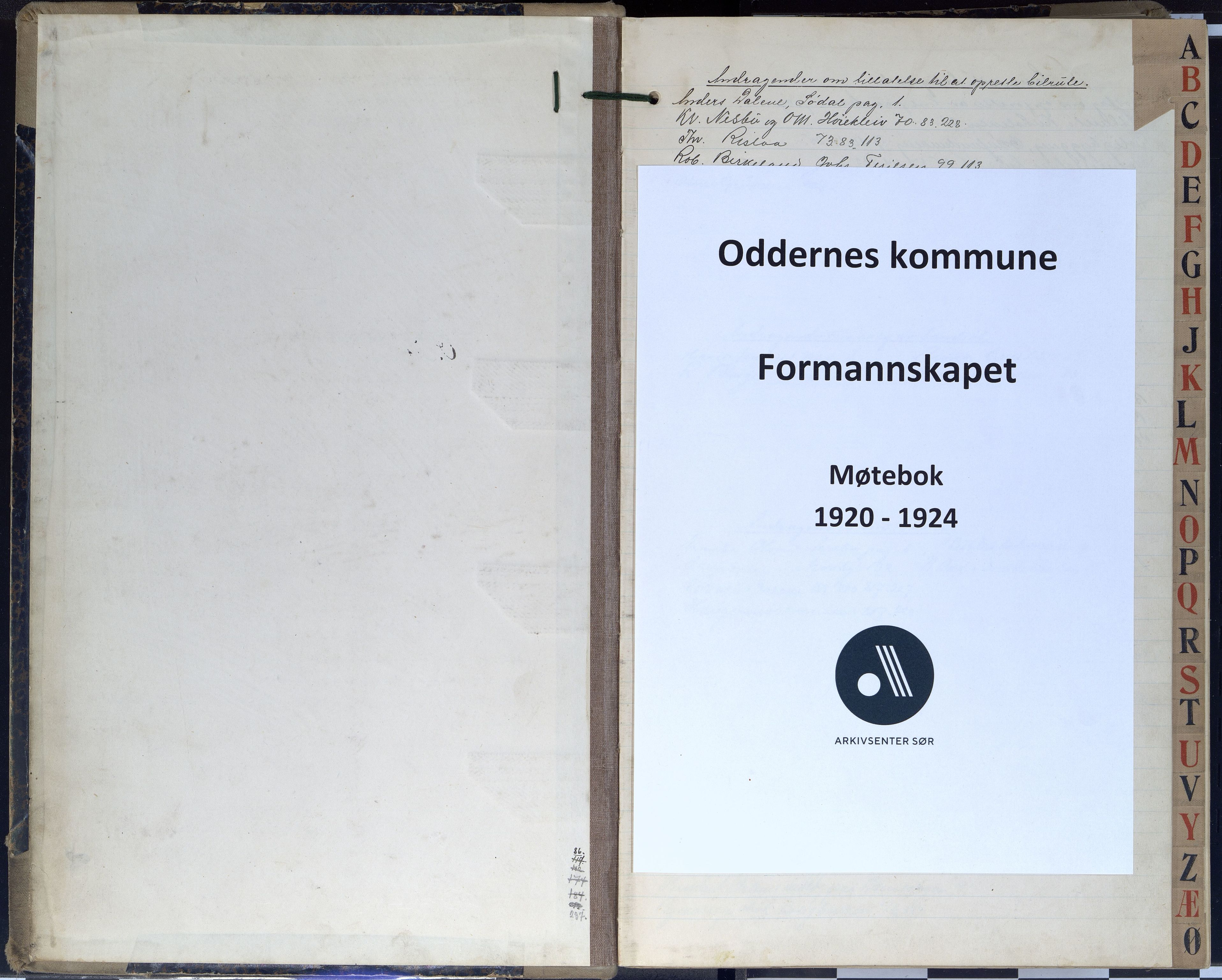 Oddernes kommune - Formannskapet, IKAV/1001OD120/A/Aa/L0008: Møtebok (d), 1920-1924