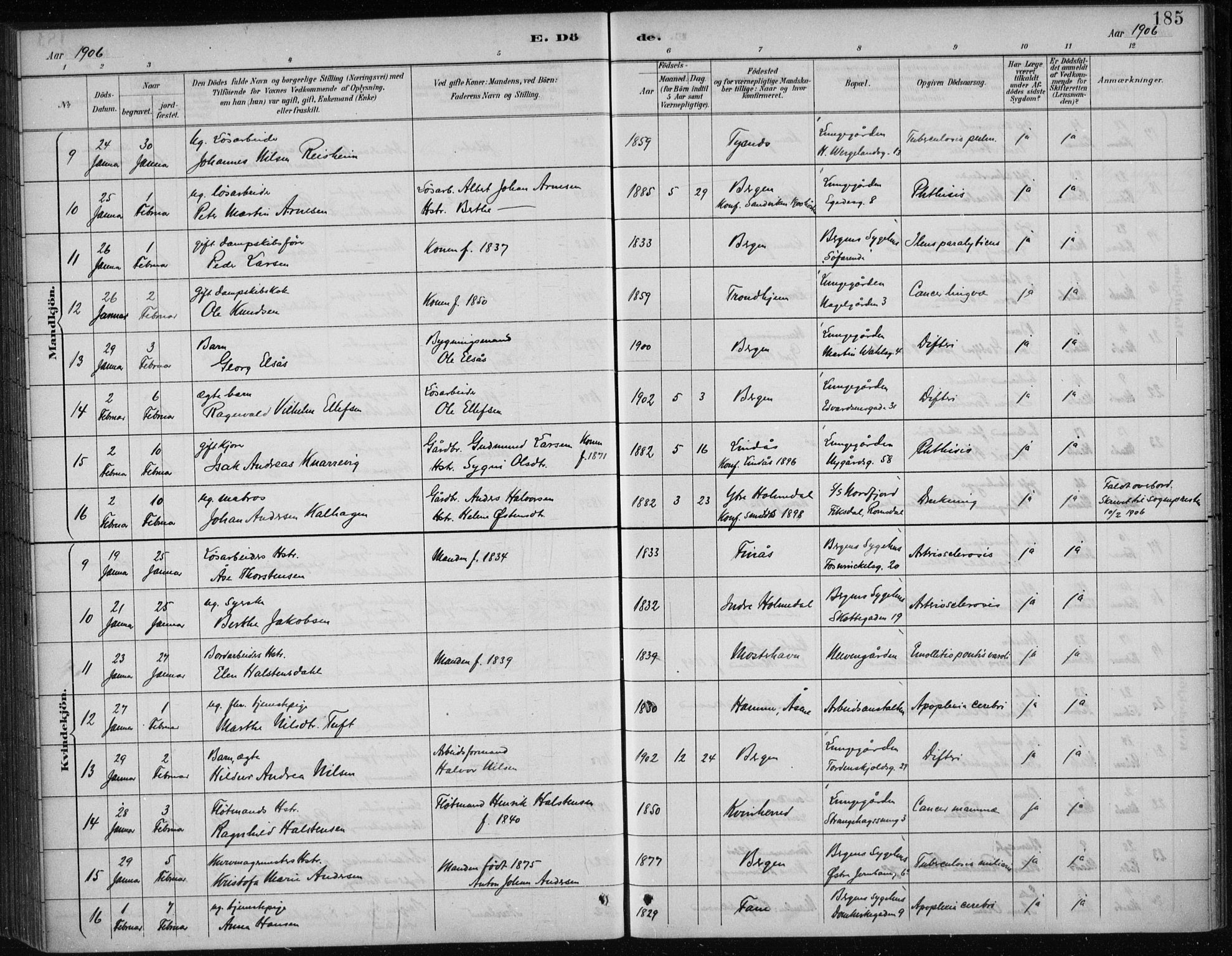 Bergen kommunale pleiehjem - stiftelsespresten, SAB/A-100281: Parish register (official) no. A 5, 1887-1908, p. 185