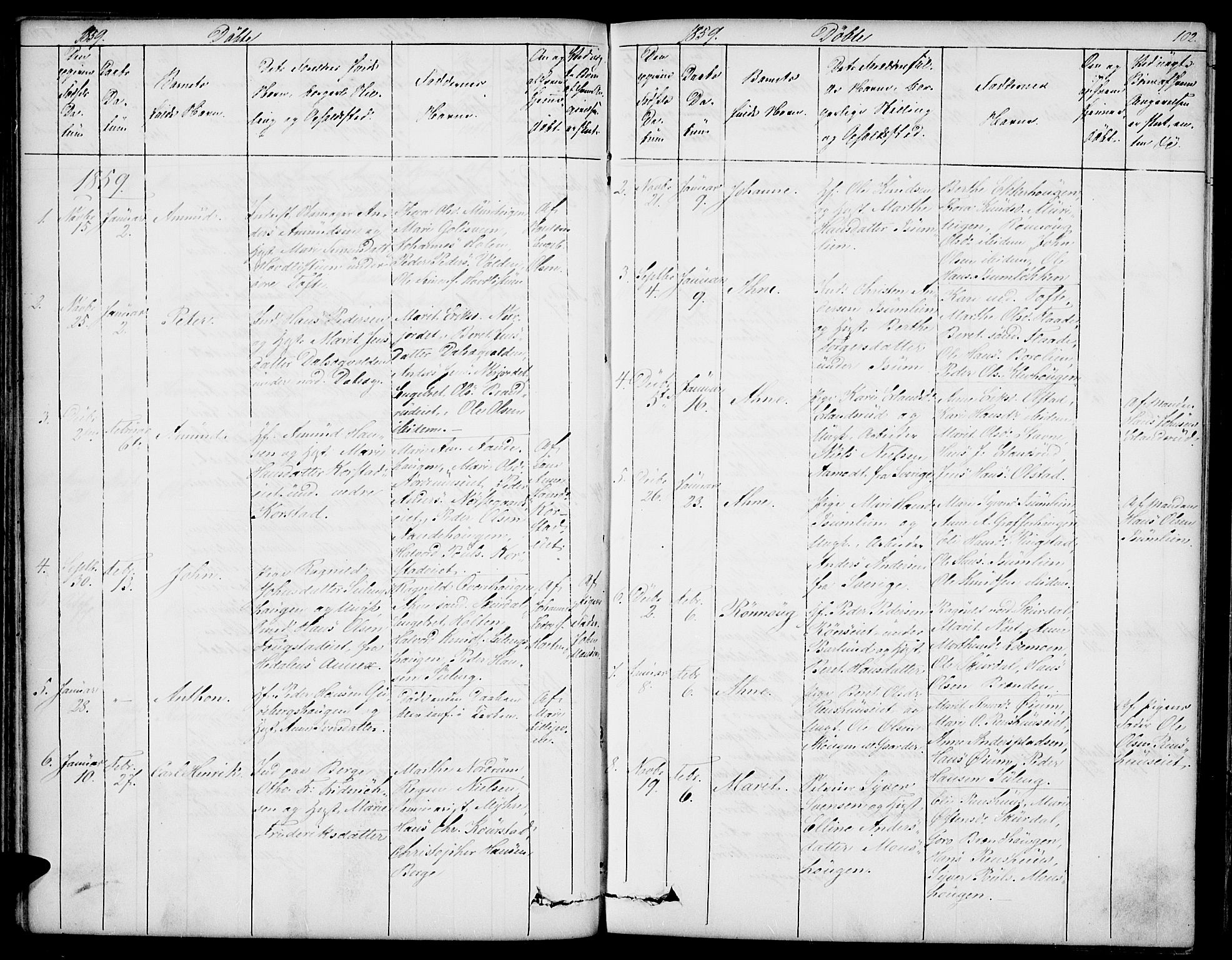 Sør-Fron prestekontor, SAH/PREST-010/H/Ha/Hab/L0001: Parish register (copy) no. 1, 1844-1863, p. 102