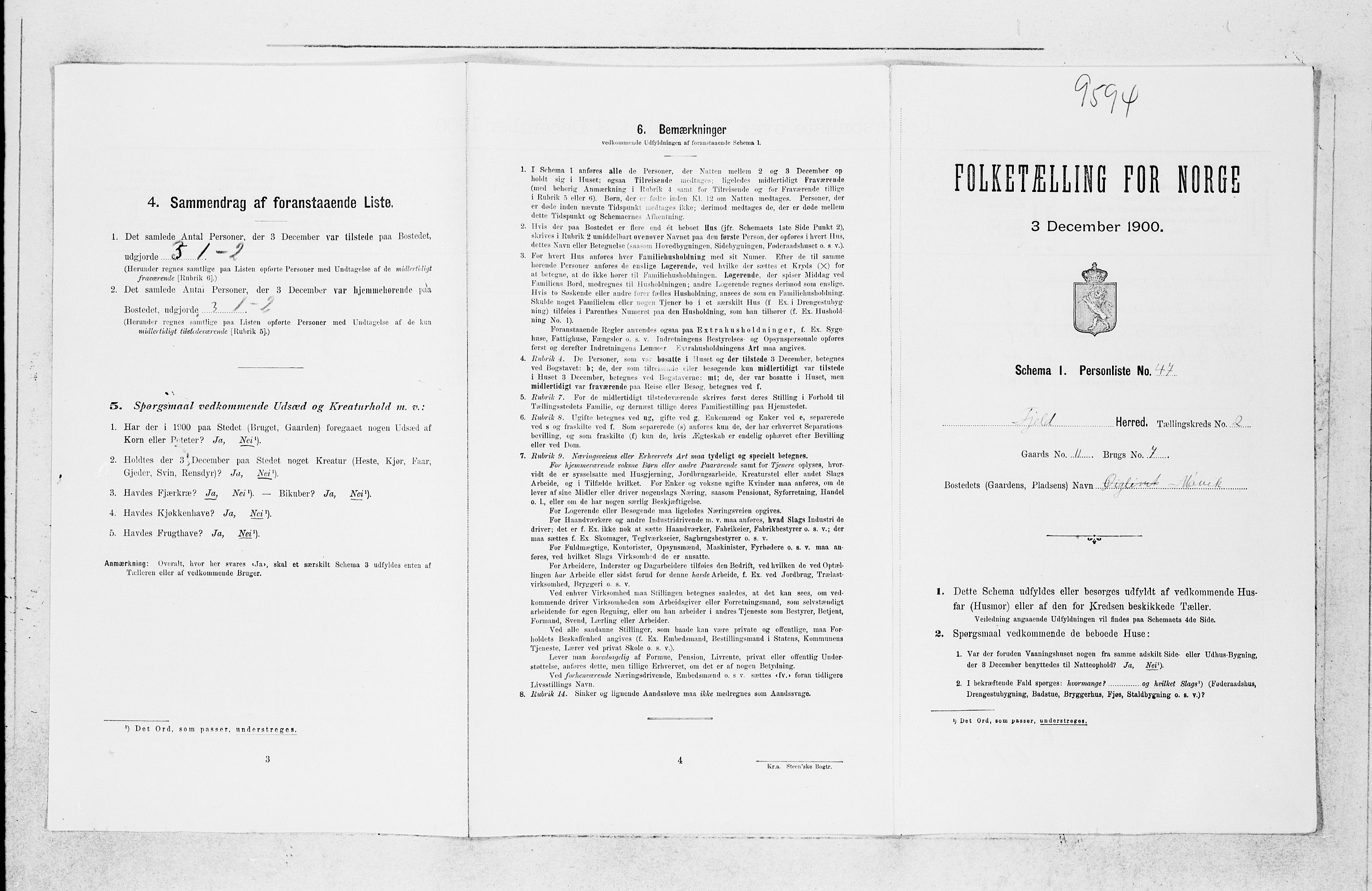 SAB, 1900 census for Fjell, 1900, p. 261