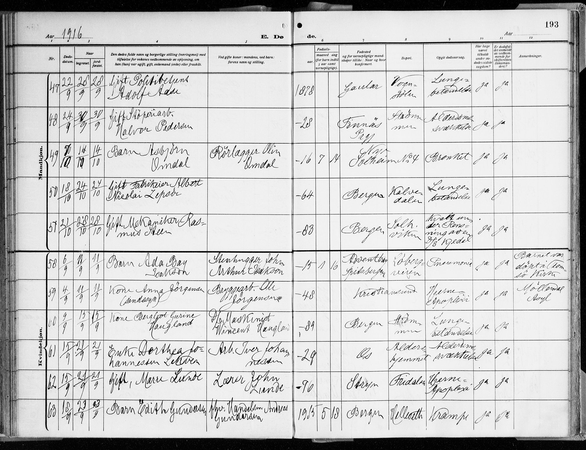 Årstad Sokneprestembete, AV/SAB-A-79301/H/Haa/L0003: Parish register (official) no. A 3, 1914-1919, p. 193