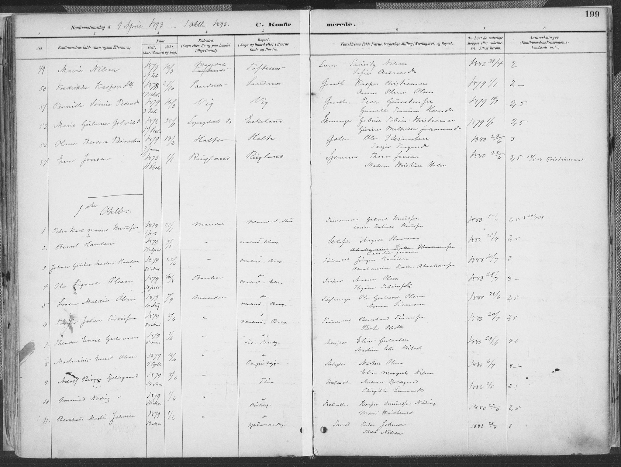 Mandal sokneprestkontor, AV/SAK-1111-0030/F/Fa/Faa/L0018: Parish register (official) no. A 18, 1890-1905, p. 199