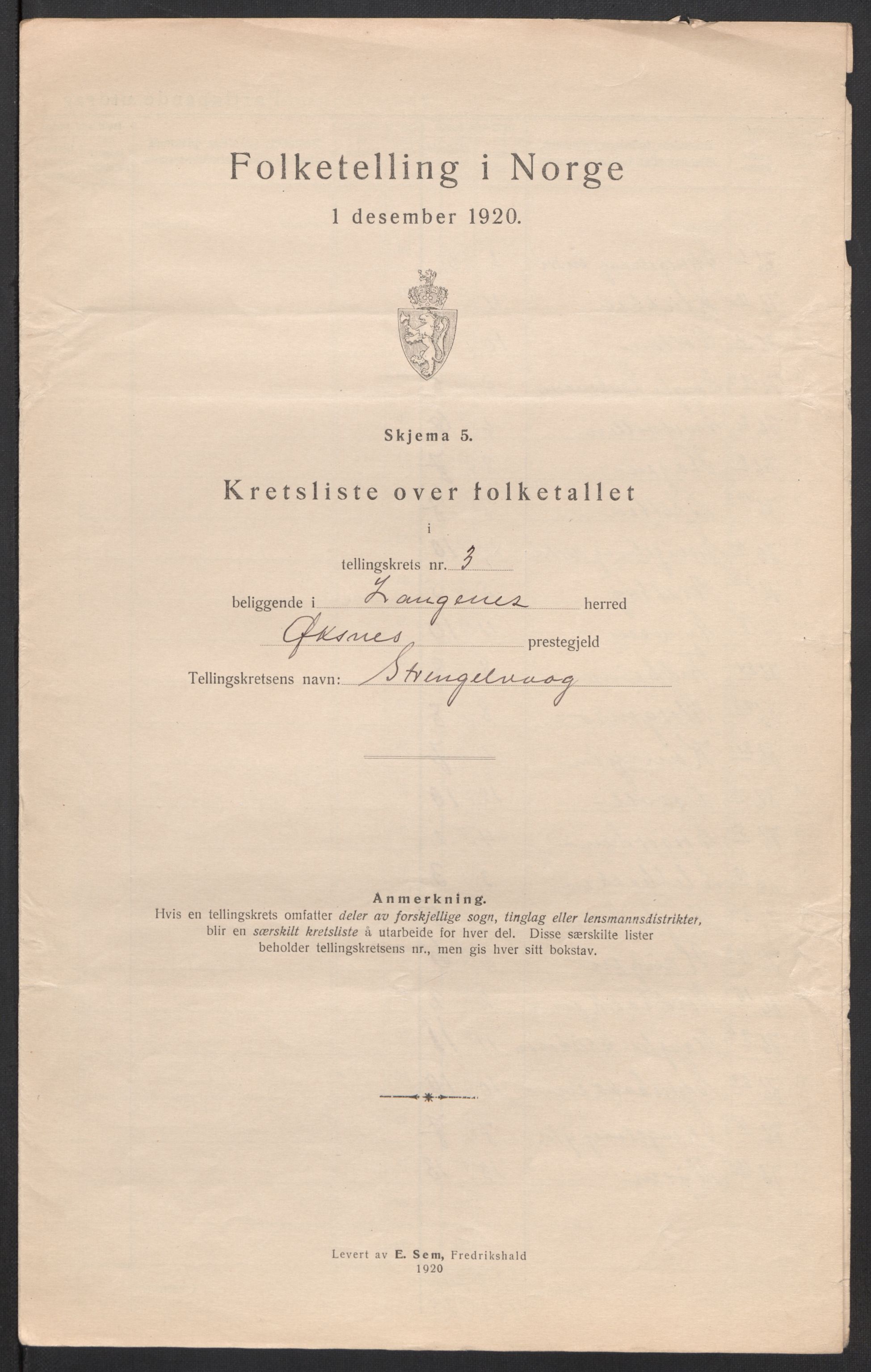 SAT, 1920 census for Langenes, 1920, p. 15