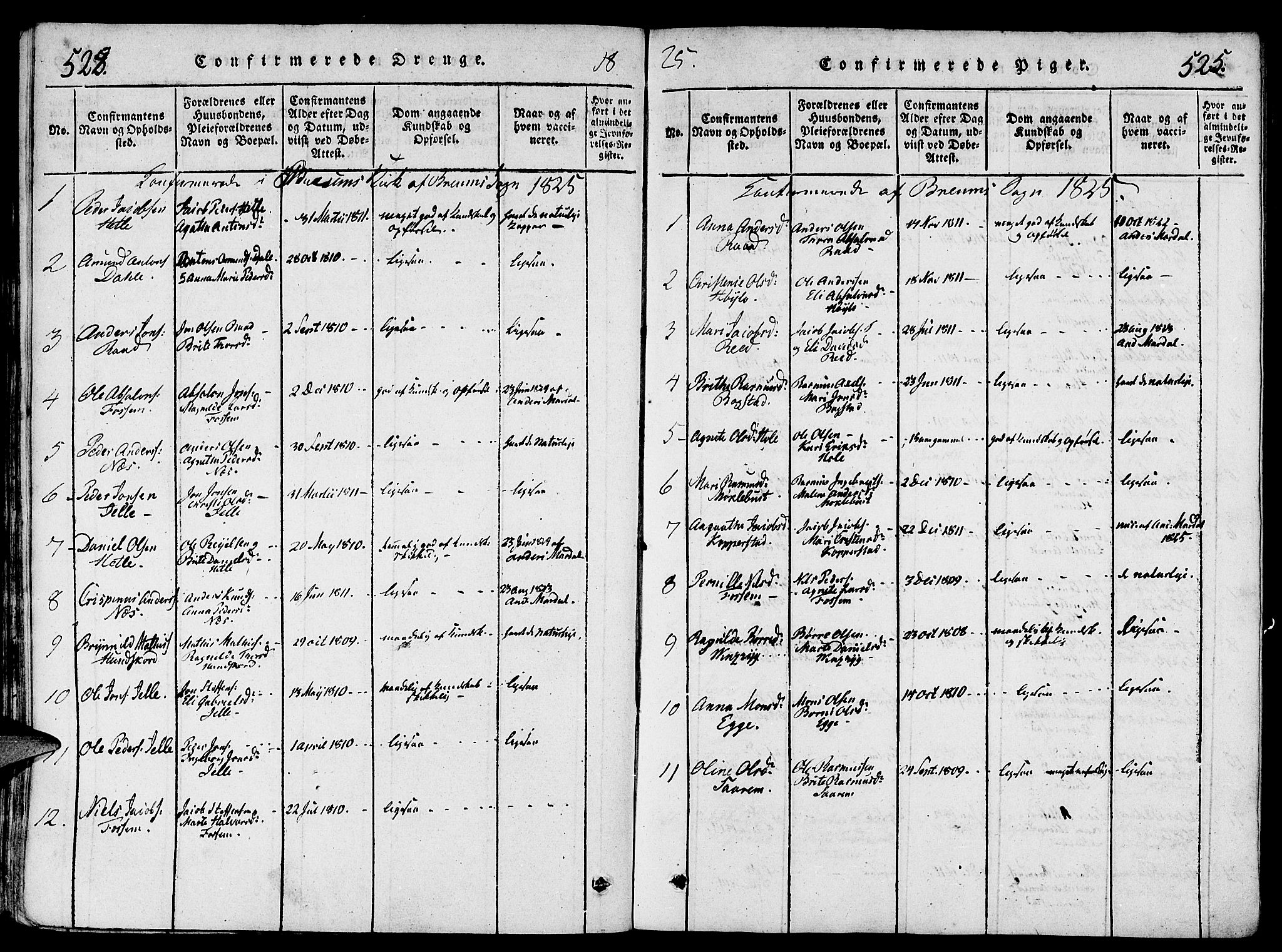 Gloppen sokneprestembete, SAB/A-80101/H/Haa/Haaa/L0006: Parish register (official) no. A 6, 1816-1826, p. 524-525