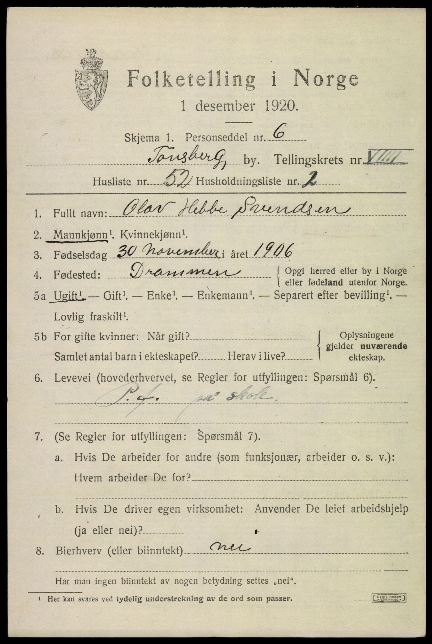 SAKO, 1920 census for Tønsberg, 1920, p. 18207