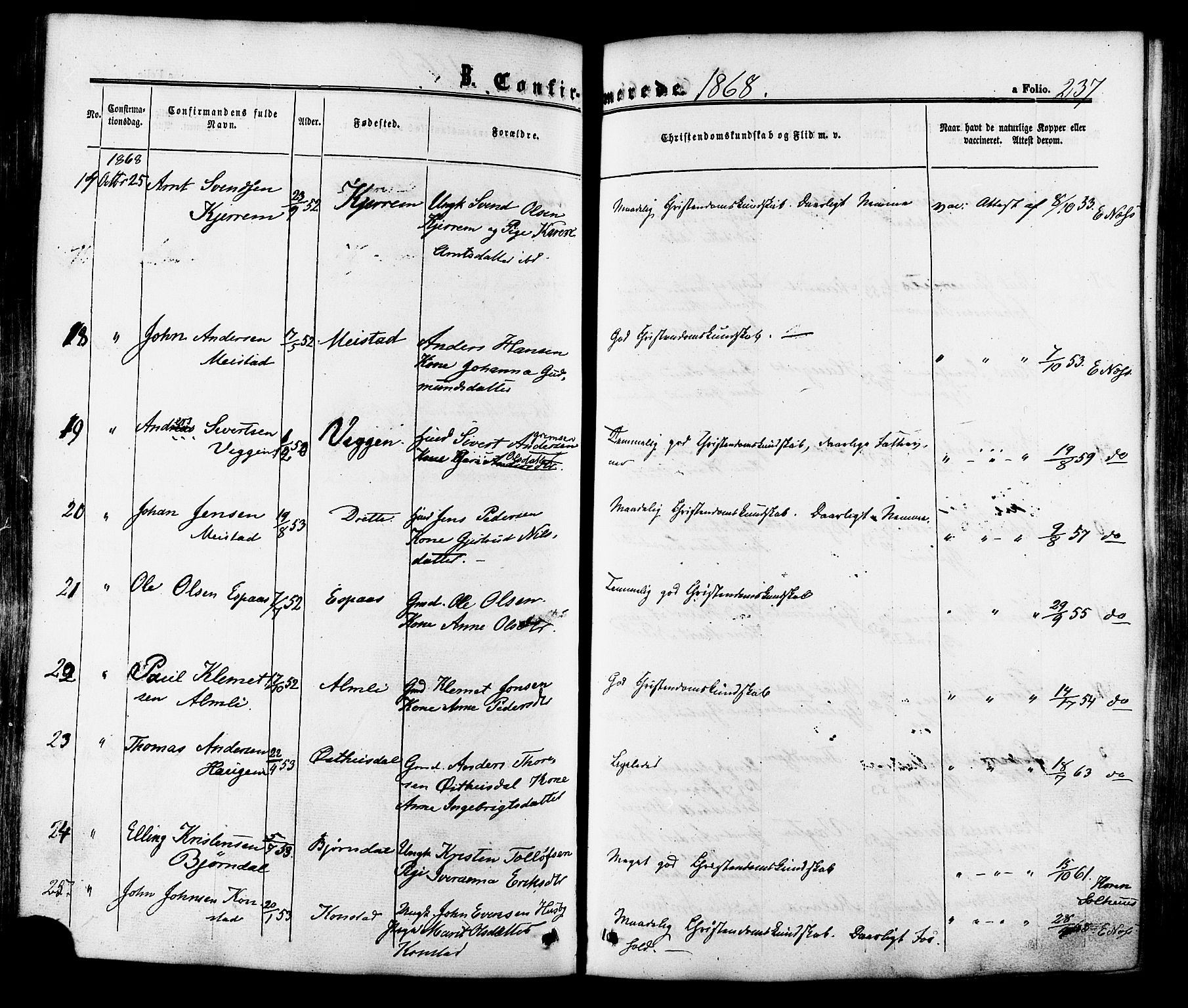 Ministerialprotokoller, klokkerbøker og fødselsregistre - Sør-Trøndelag, AV/SAT-A-1456/665/L0772: Parish register (official) no. 665A07, 1856-1878, p. 237