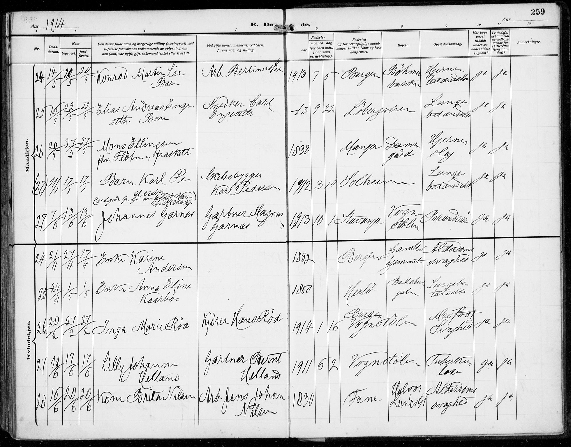 Årstad Sokneprestembete, AV/SAB-A-79301/H/Haa/L0009: Parish register (official) no. C 1, 1902-1918, p. 259