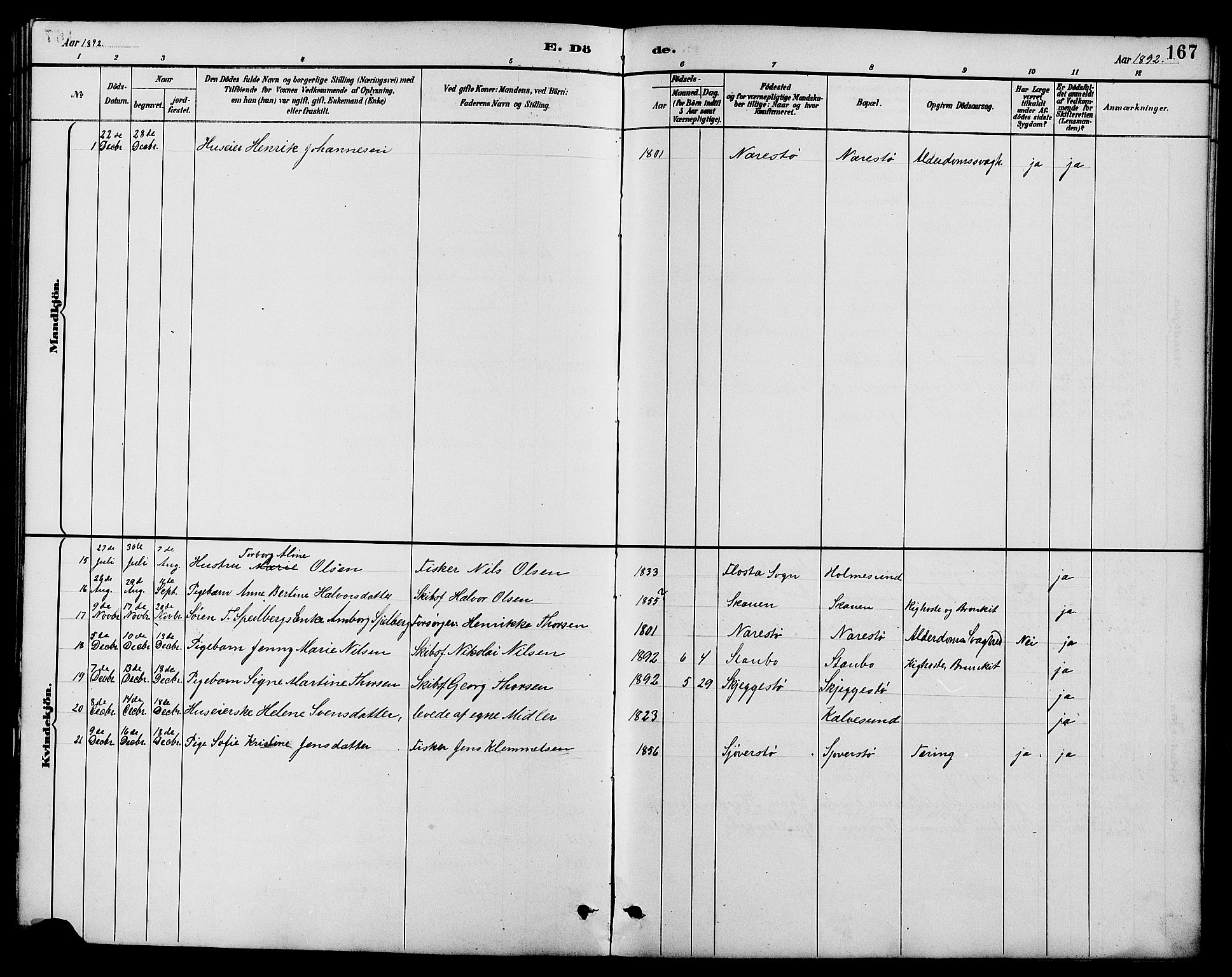 Dypvåg sokneprestkontor, AV/SAK-1111-0007/F/Fb/Fbb/L0004: Parish register (copy) no. B 4, 1887-1905, p. 167