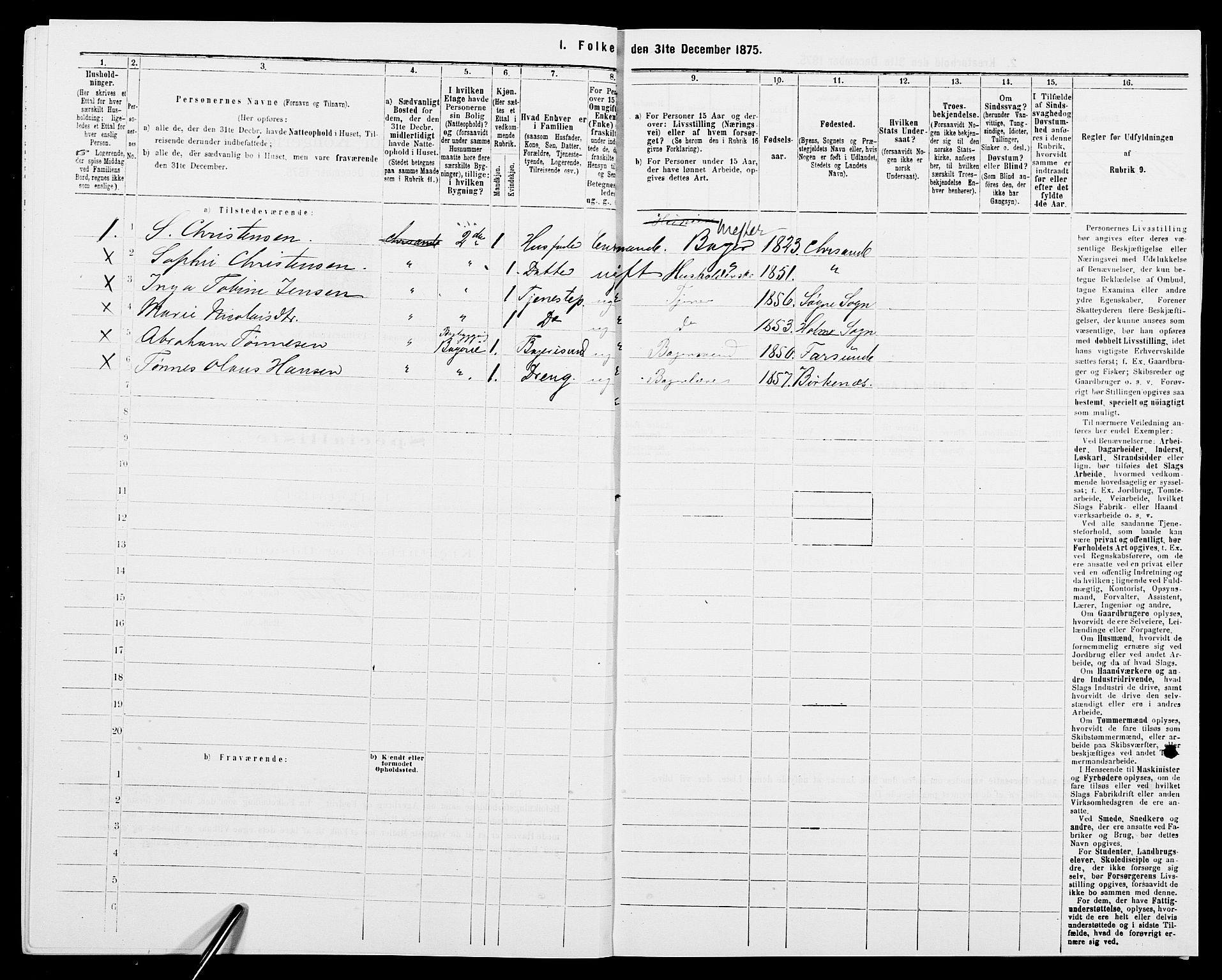 SAK, 1875 census for 1001P Kristiansand, 1875, p. 2193