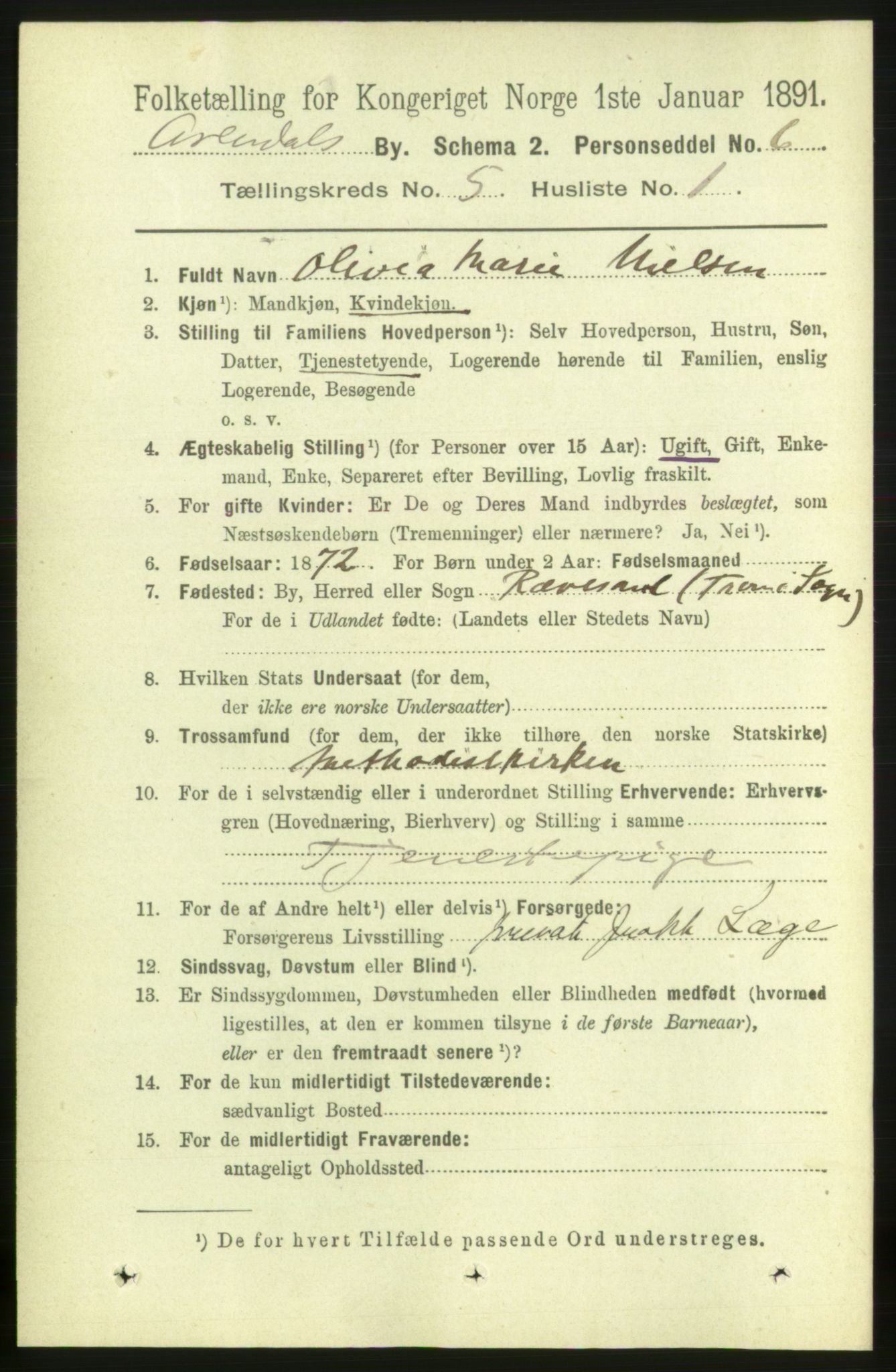 RA, 1891 census for 0903 Arendal, 1891, p. 1794