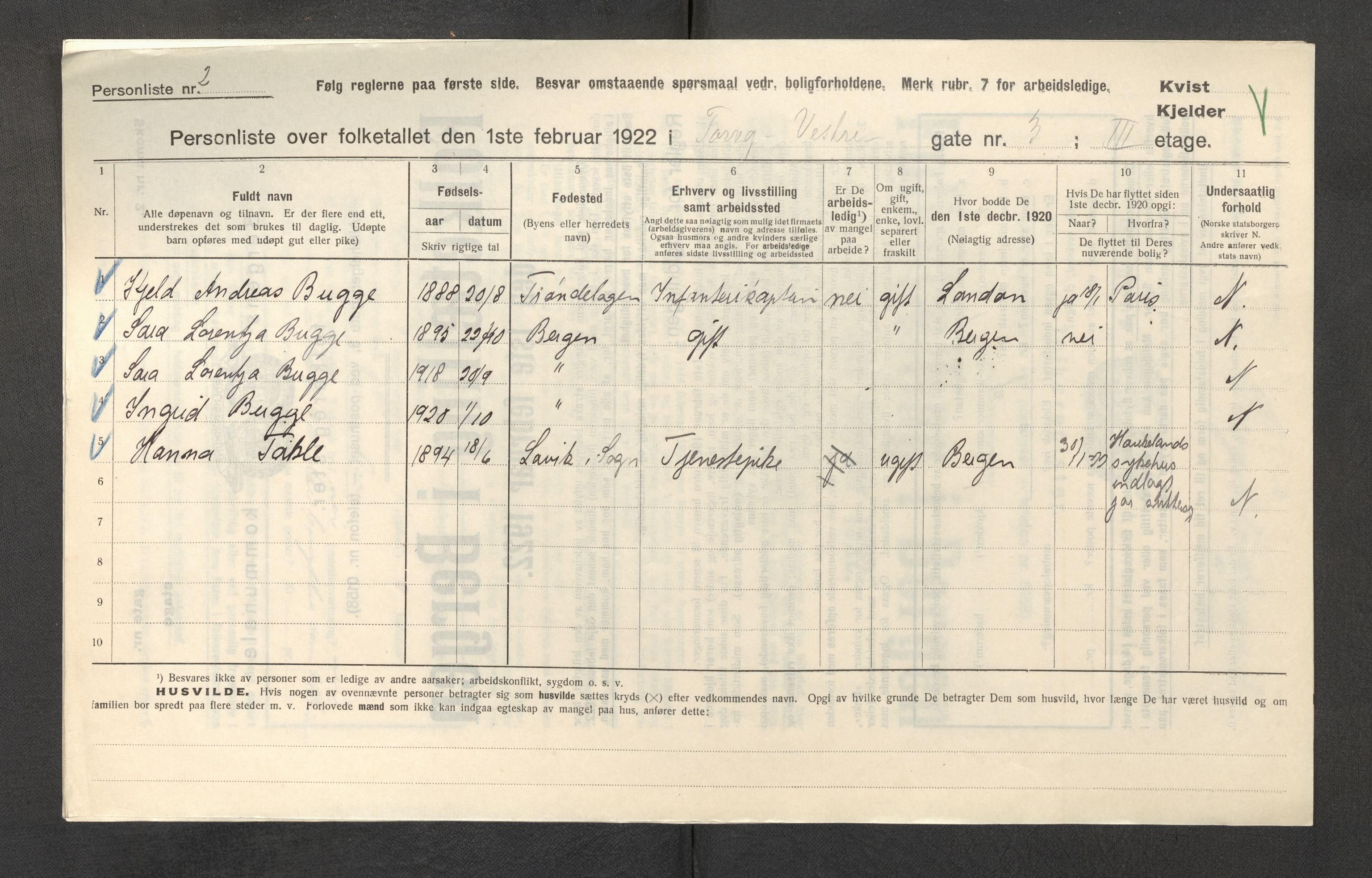 SAB, Municipal Census 1922 for Bergen, 1922, p. 44584