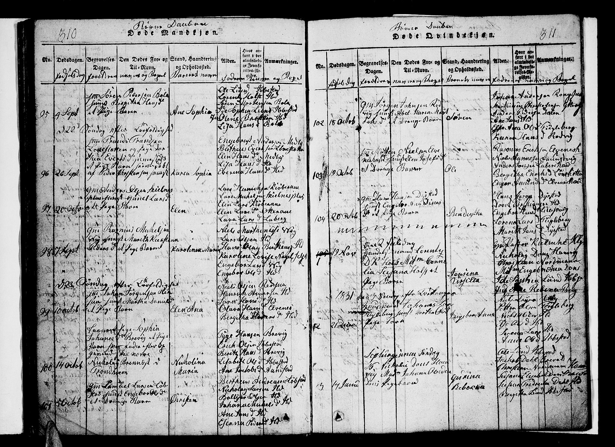 Ibestad sokneprestembete, SATØ/S-0077/H/Ha/Hab/L0002klokker: Parish register (copy) no. 2, 1821-1833, p. 310-311