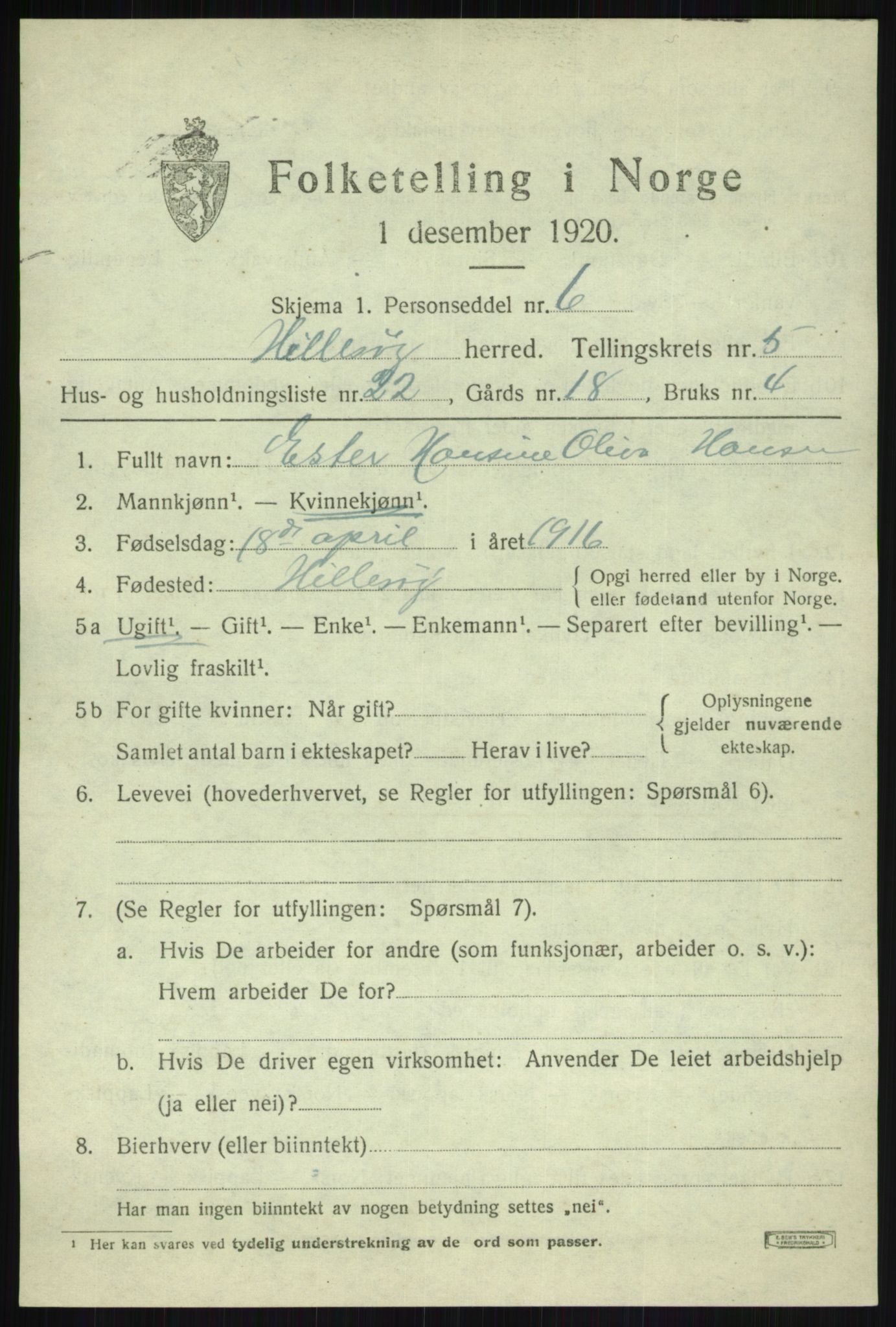 SATØ, 1920 census for Hillesøy, 1920, p. 2899