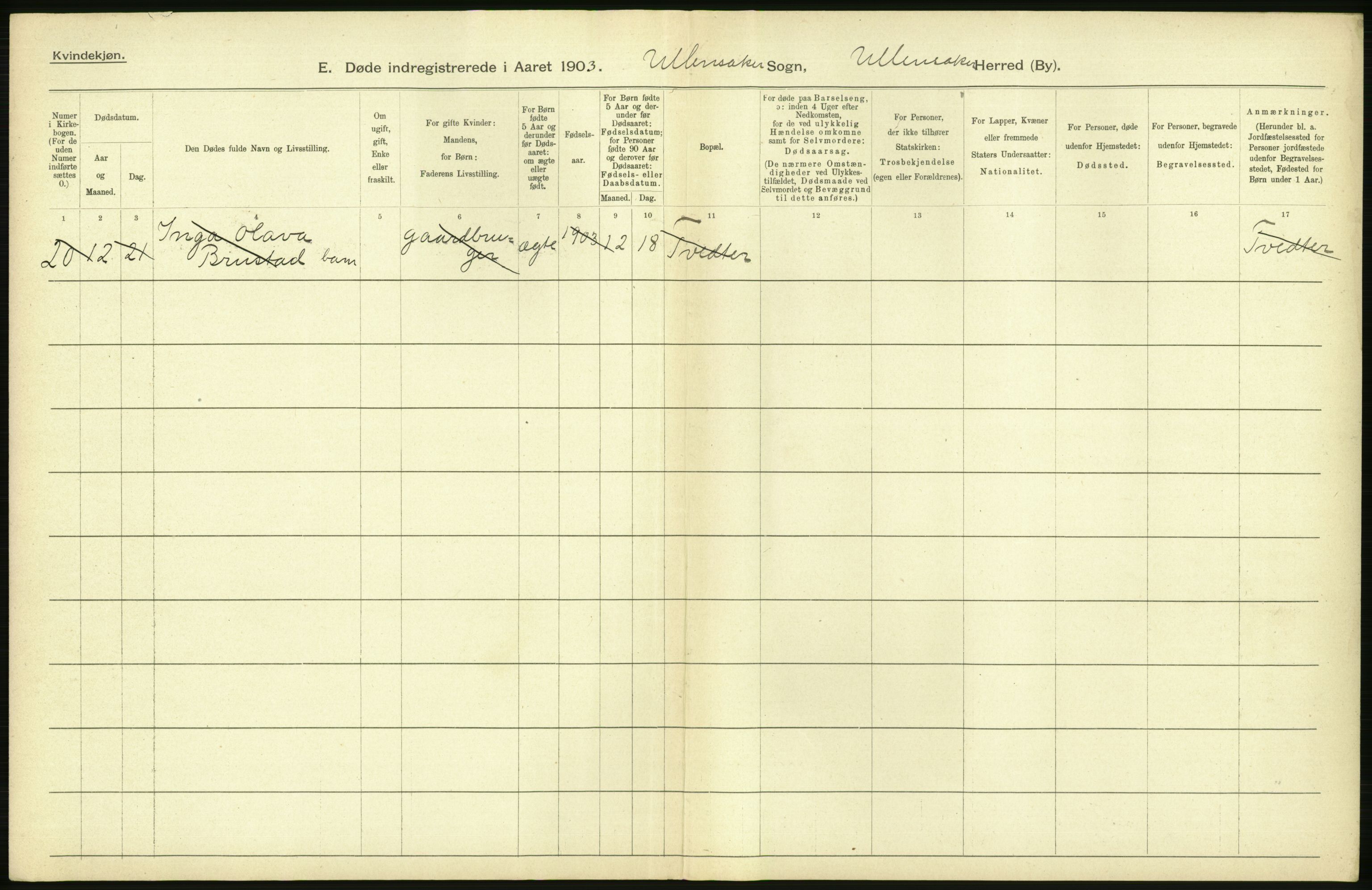 Statistisk sentralbyrå, Sosiodemografiske emner, Befolkning, AV/RA-S-2228/D/Df/Dfa/Dfaa/L0002: Akershus amt: Fødte, gifte, døde, 1903, p. 562