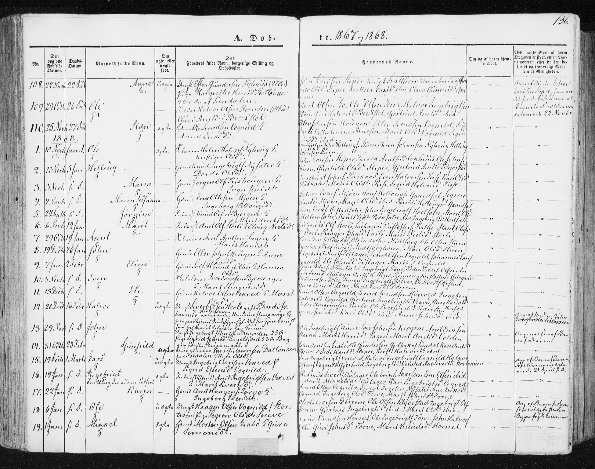 Ministerialprotokoller, klokkerbøker og fødselsregistre - Sør-Trøndelag, AV/SAT-A-1456/678/L0899: Parish register (official) no. 678A08, 1848-1872, p. 136