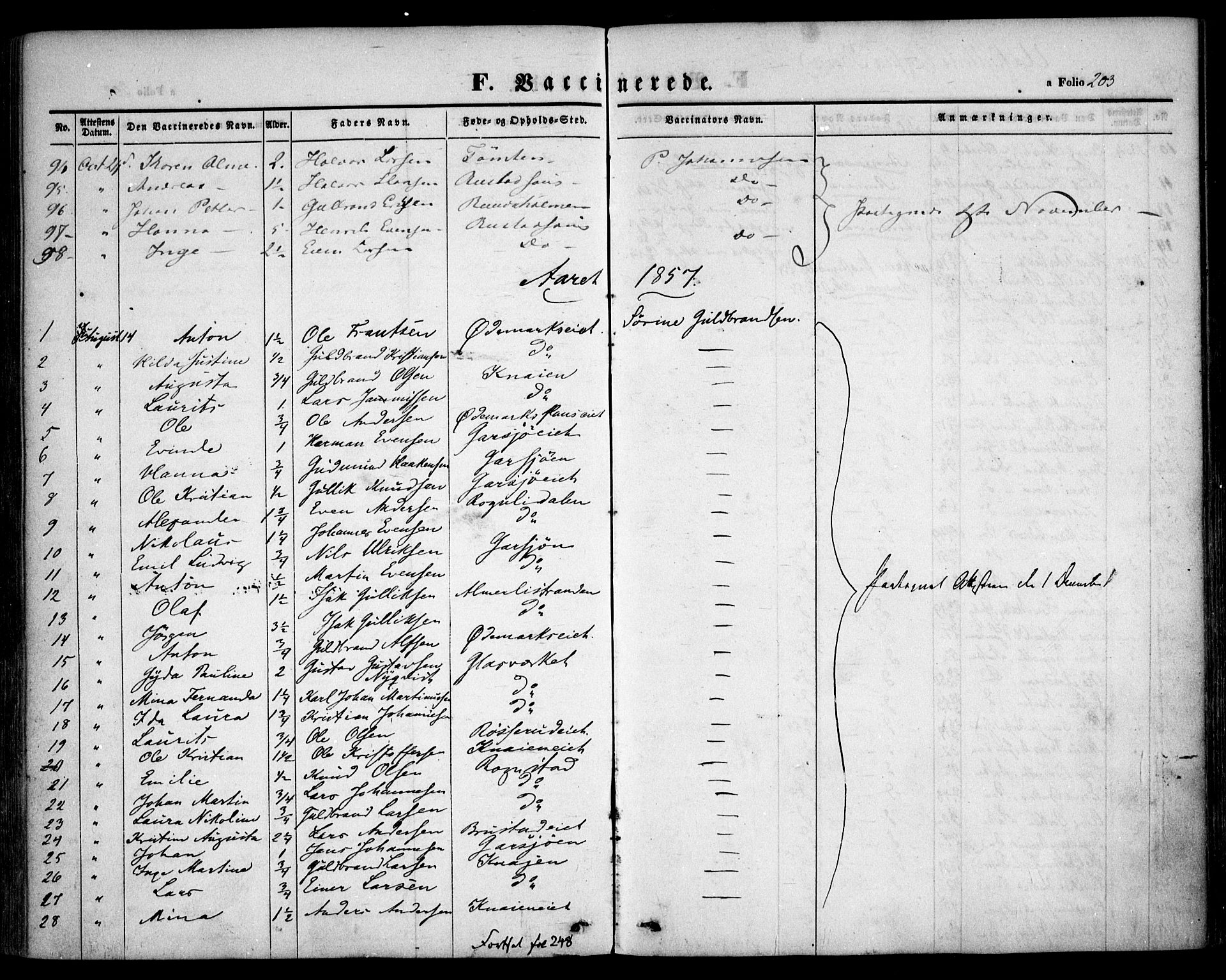 Hurdal prestekontor Kirkebøker, AV/SAO-A-10889/F/Fa/L0005: Parish register (official) no. I 5, 1846-1859, p. 203