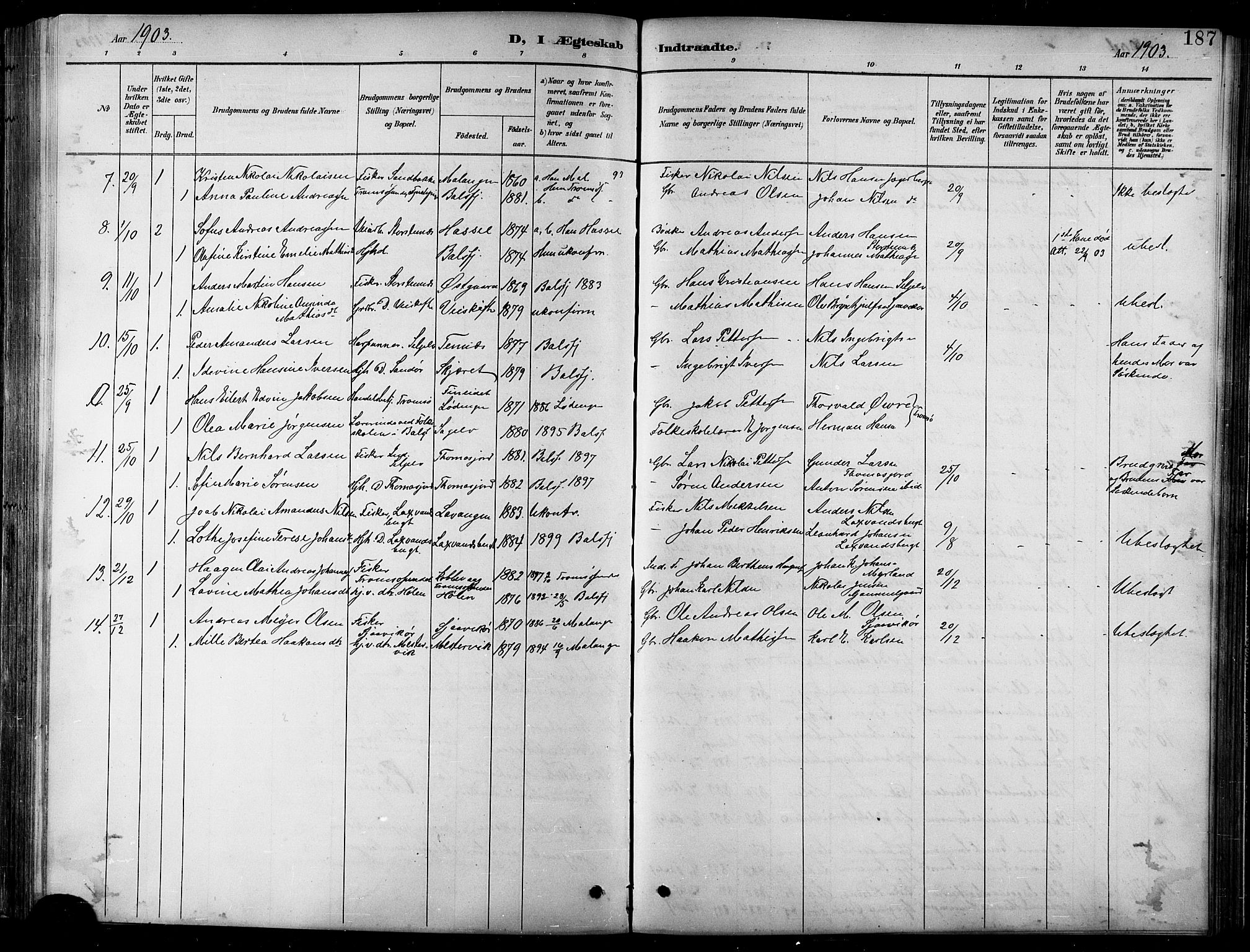 Balsfjord sokneprestembete, SATØ/S-1303/G/Ga/L0008klokker: Parish register (copy) no. 8, 1890-1906, p. 187
