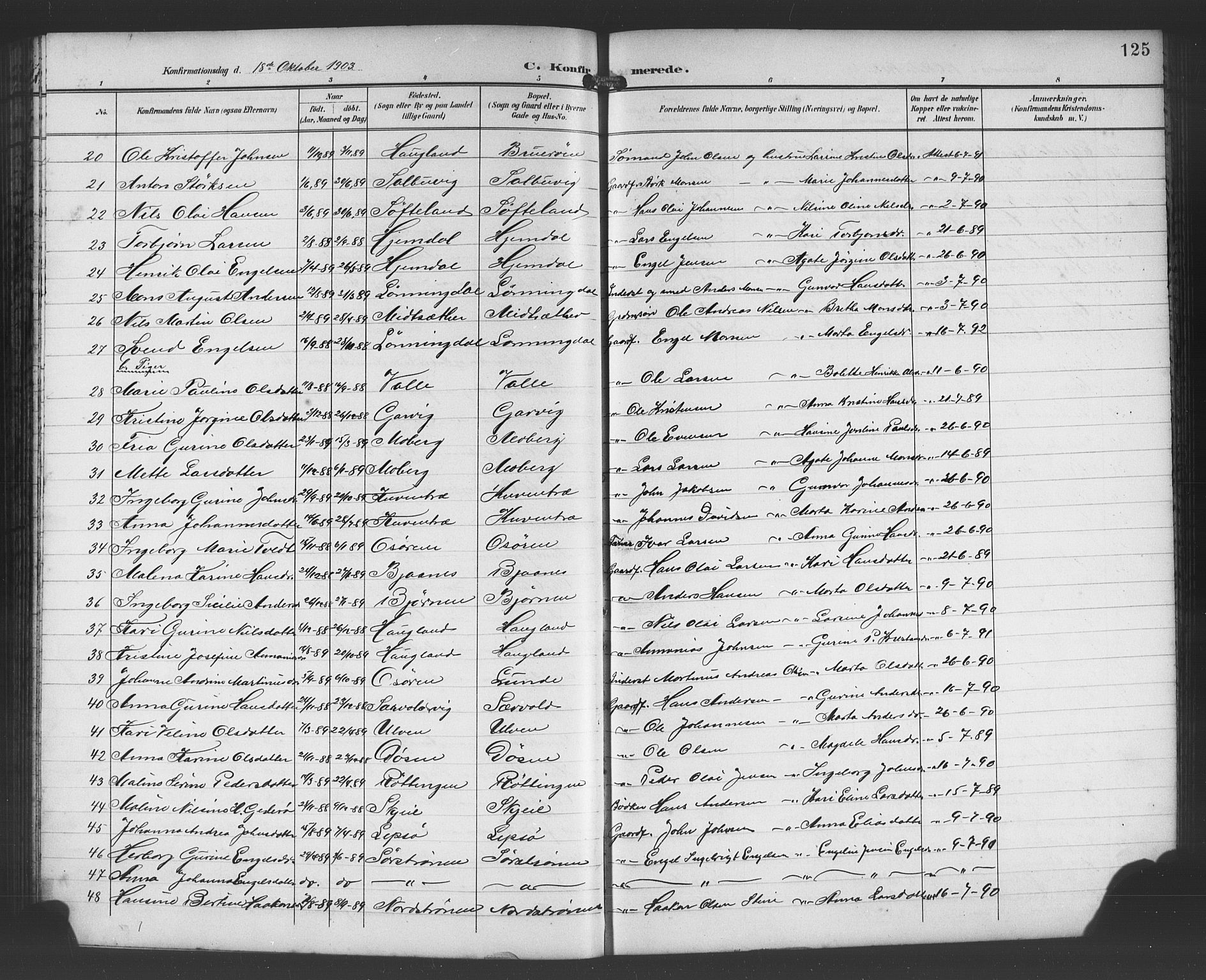 Os sokneprestembete, SAB/A-99929: Parish register (copy) no. A 3, 1897-1913, p. 125