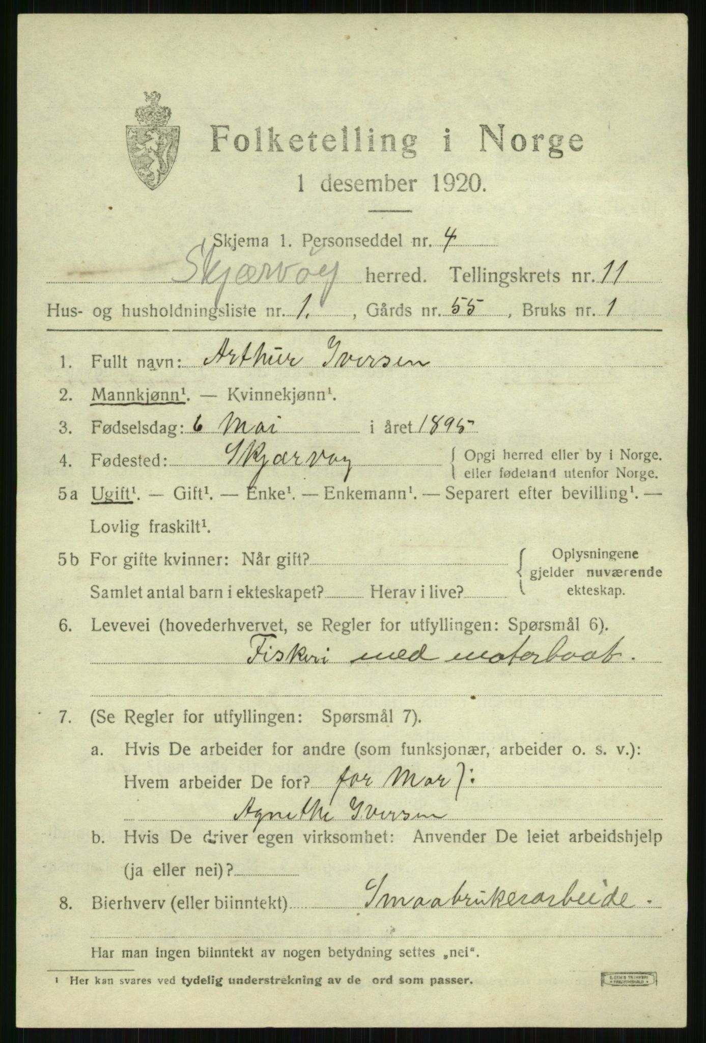 SATØ, 1920 census for Skjervøy, 1920, p. 5607