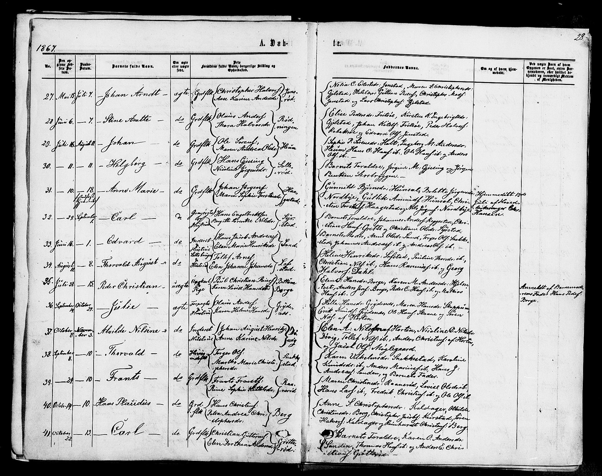 Våle kirkebøker, SAKO/A-334/F/Fa/L0010: Parish register (official) no. I 10, 1861-1877, p. 28