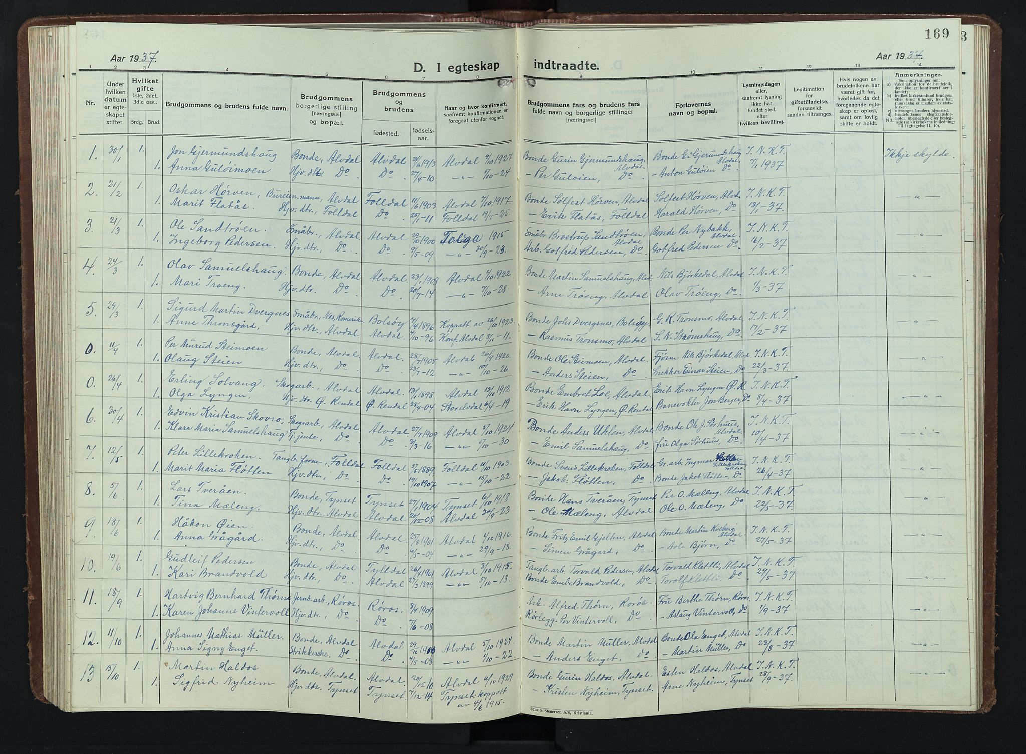 Alvdal prestekontor, SAH/PREST-060/H/Ha/Hab/L0007: Parish register (copy) no. 7, 1924-1945, p. 169