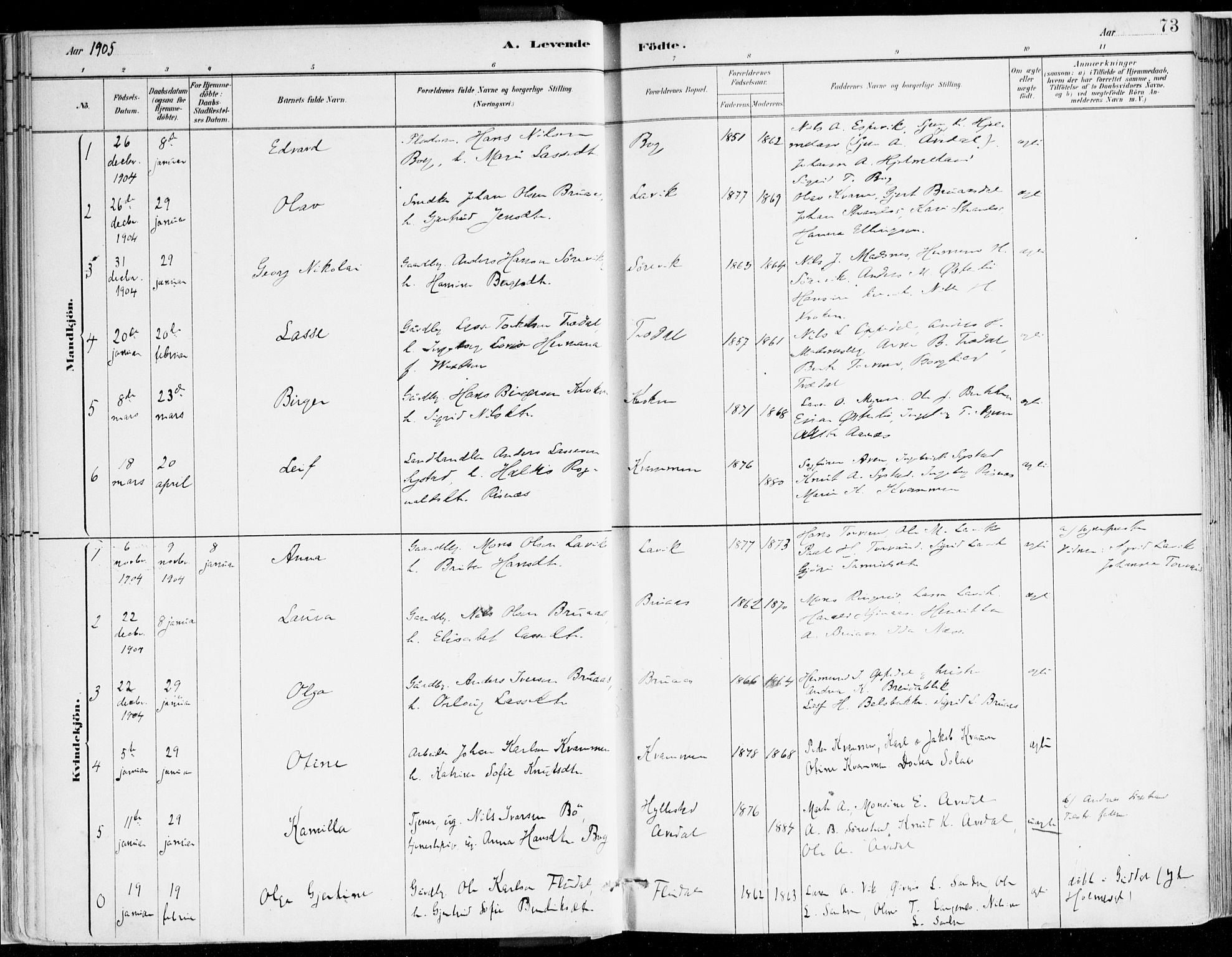 Lavik sokneprestembete, AV/SAB-A-80901: Parish register (official) no. B 1, 1882-1908, p. 73