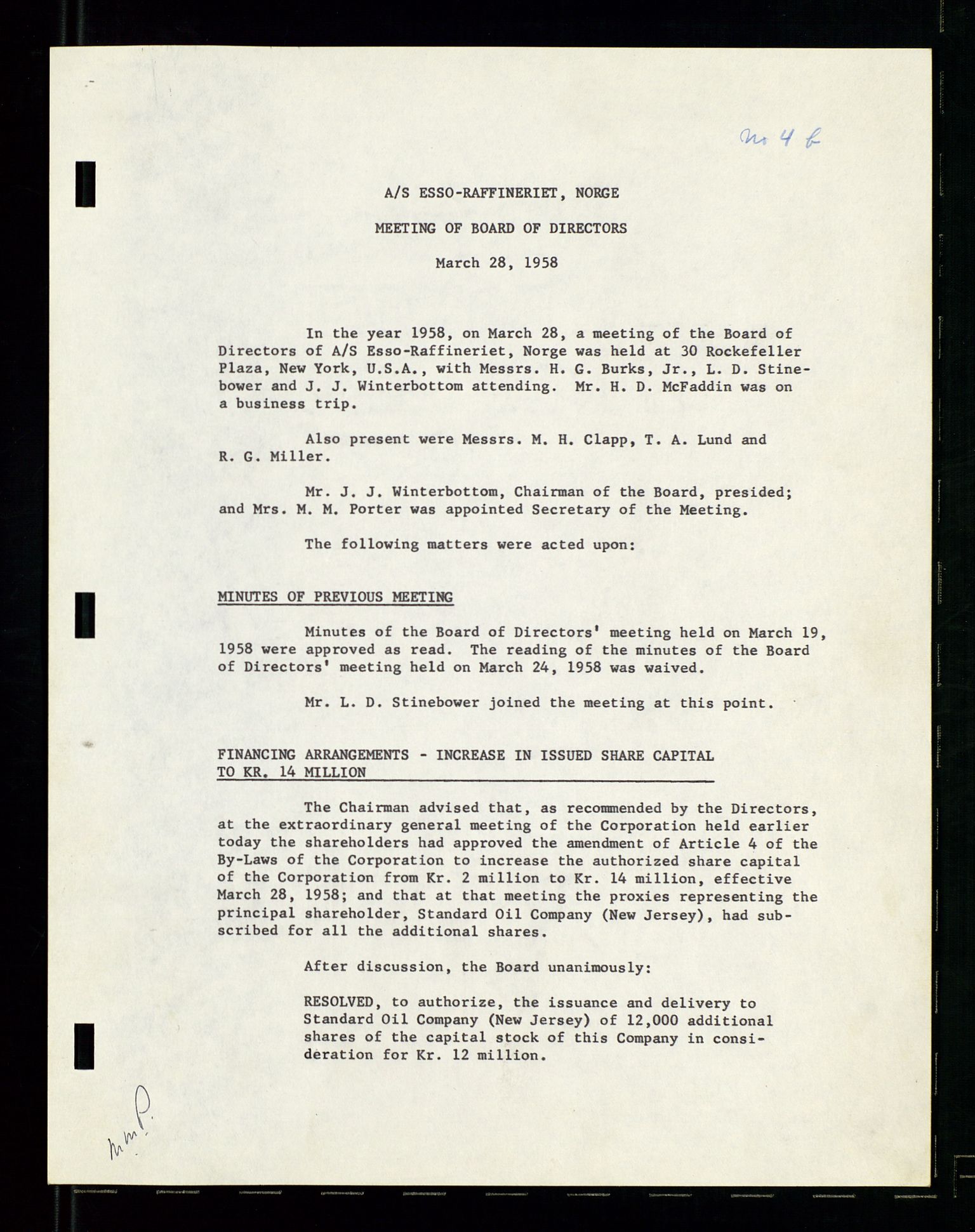 PA 1537 - A/S Essoraffineriet Norge, AV/SAST-A-101957/A/Aa/L0001/0002: Styremøter / Shareholder meetings, board meetings, by laws (vedtekter), 1957-1960, p. 172