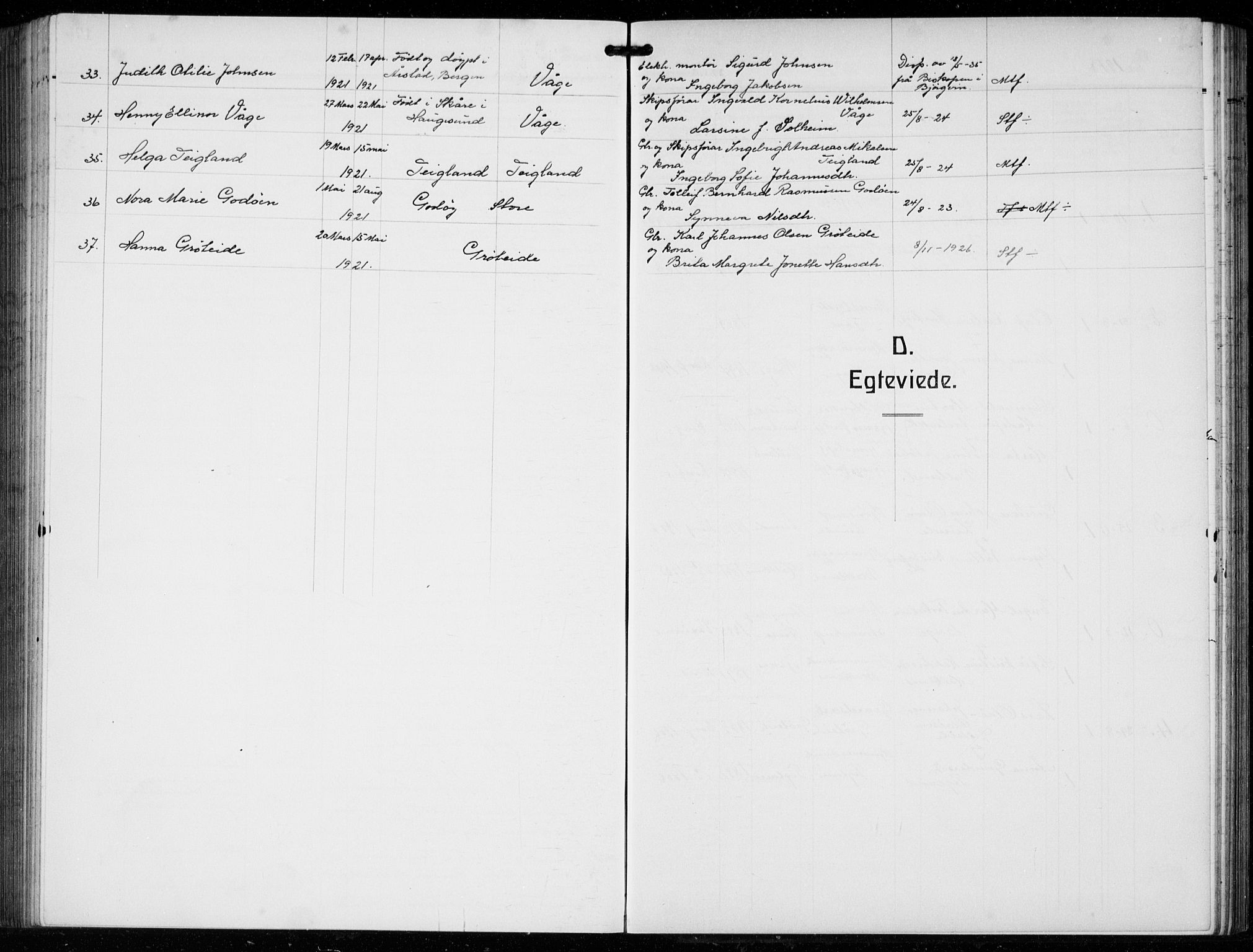Tysnes sokneprestembete, SAB/A-78601/H/Hab: Parish register (copy) no. B  3, 1918-1935, p. 176