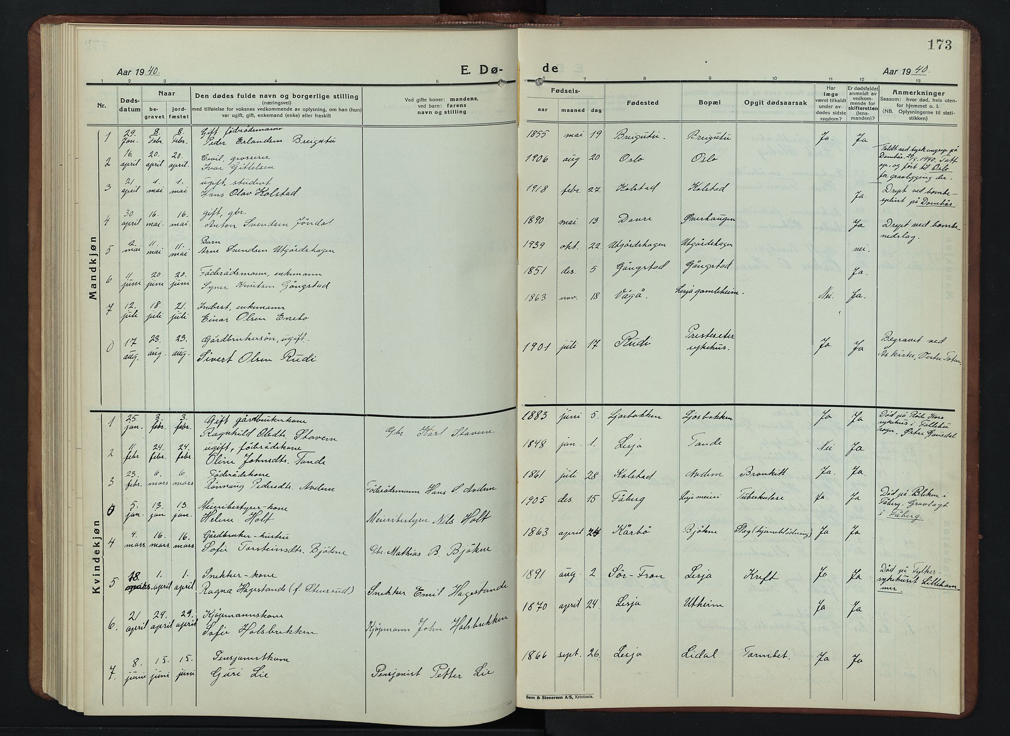Lesja prestekontor, AV/SAH-PREST-068/H/Ha/Hab/L0009: Parish register (copy) no. 9, 1924-1947, p. 173