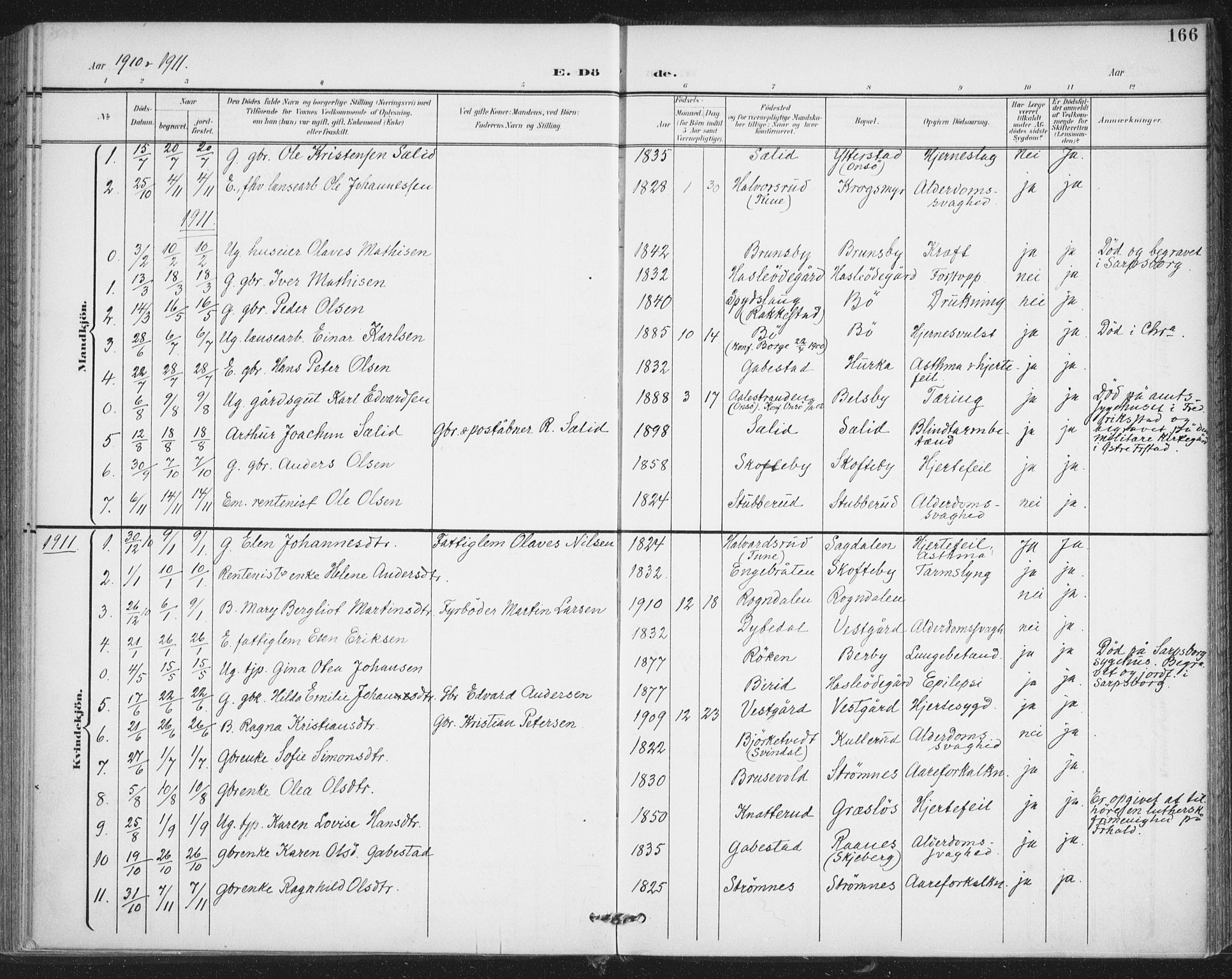 Varteig prestekontor Kirkebøker, SAO/A-10447a/F/Fa/L0003: Parish register (official) no. 3, 1899-1919, p. 166