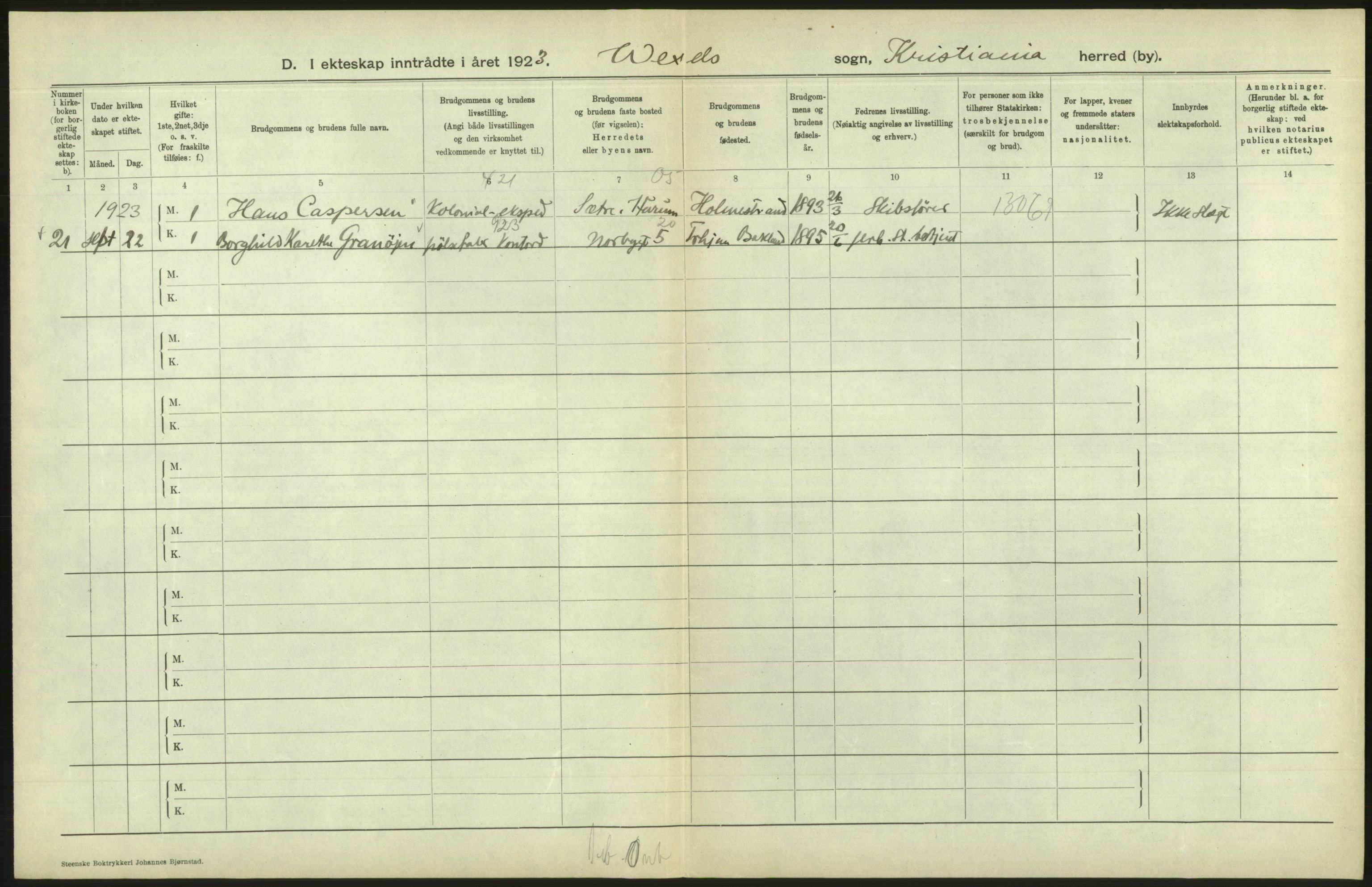 Statistisk sentralbyrå, Sosiodemografiske emner, Befolkning, AV/RA-S-2228/D/Df/Dfc/Dfcc/L0008: Kristiania: Gifte, 1923, p. 510