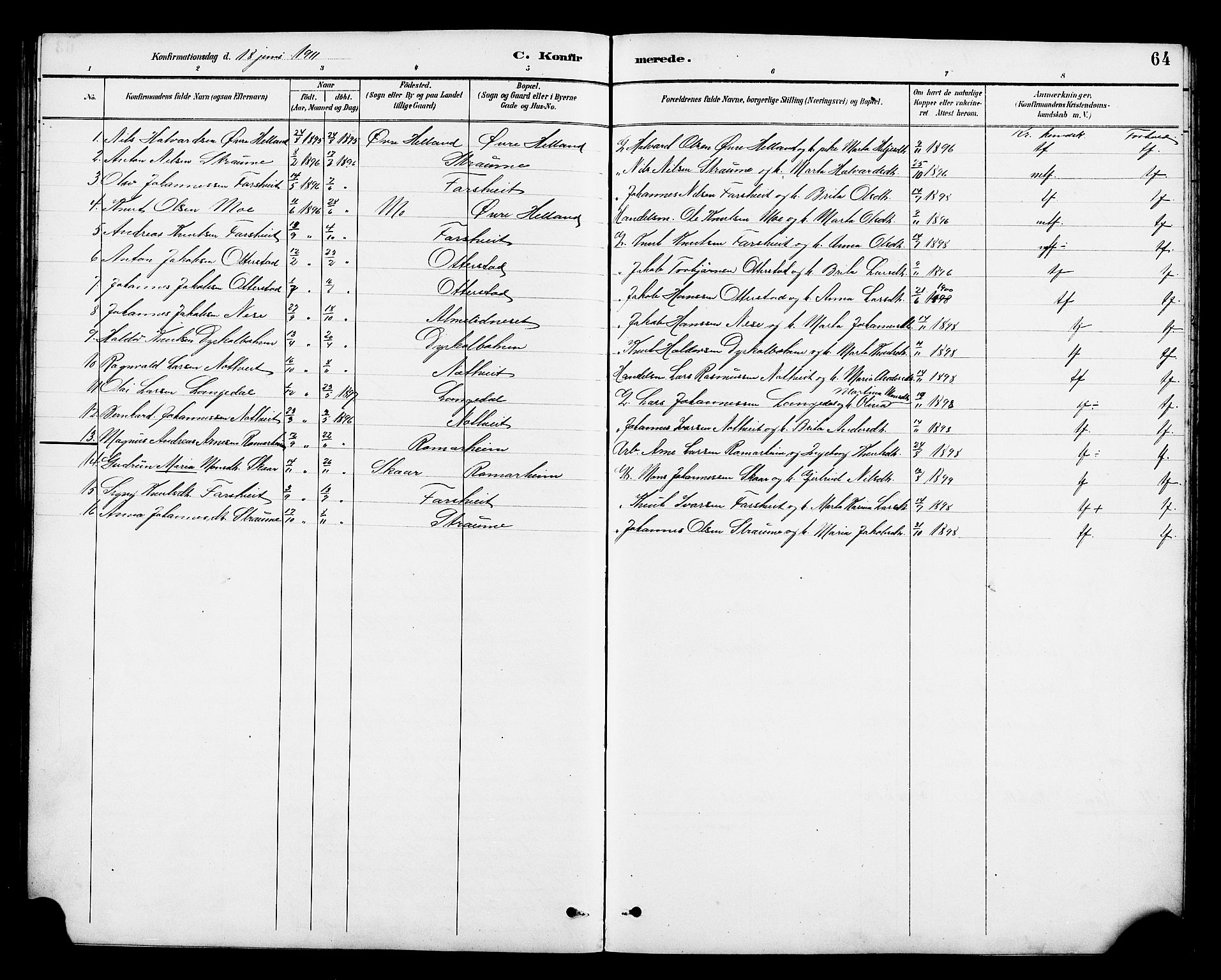 Osterfjorden Soknepresembete, AV/SAB-A-77301: Parish register (copy) no. B 2, 1891-1922, p. 64