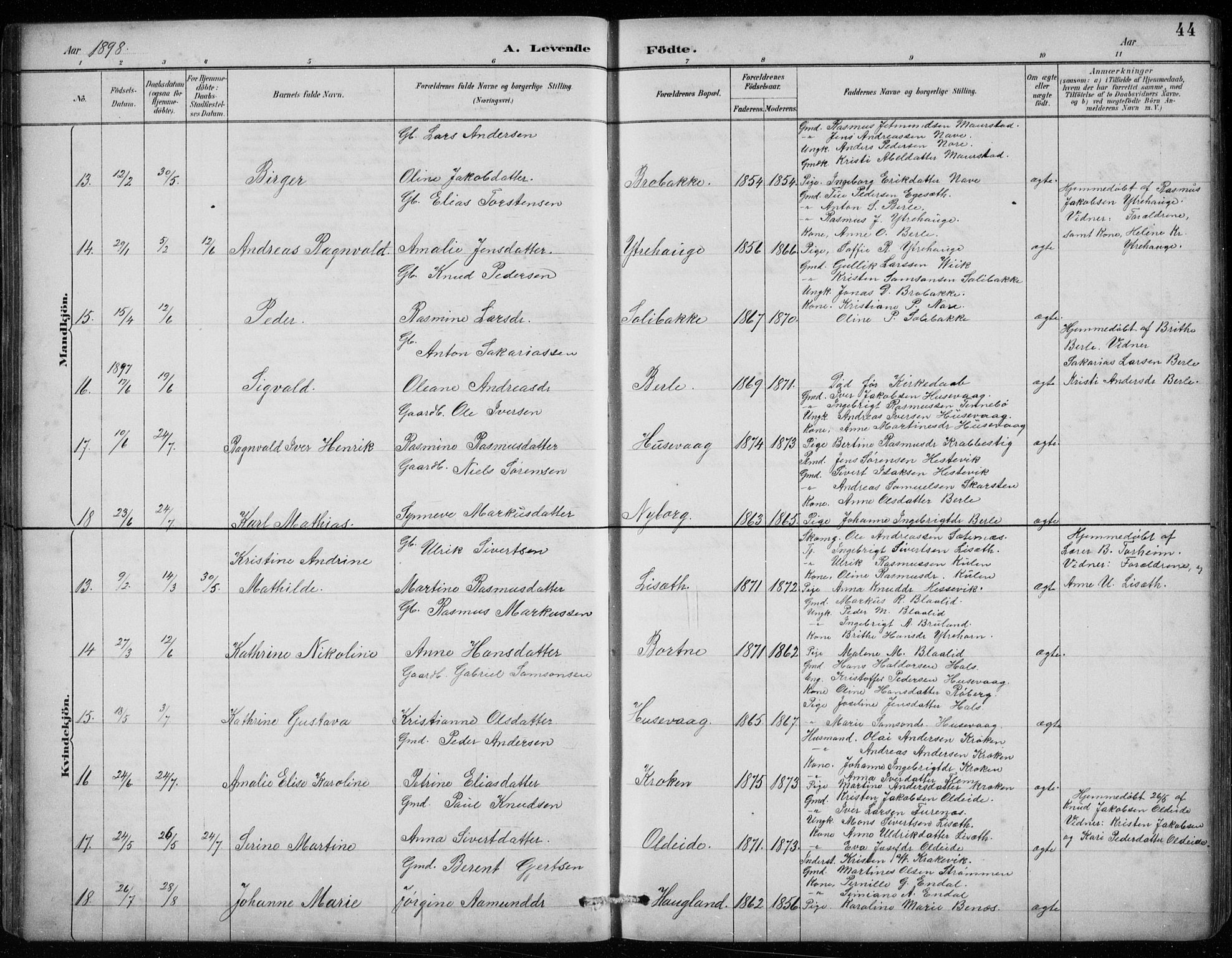 Davik sokneprestembete, AV/SAB-A-79701/H/Hab/Habc/L0002: Parish register (copy) no. C 2, 1889-1906, p. 44