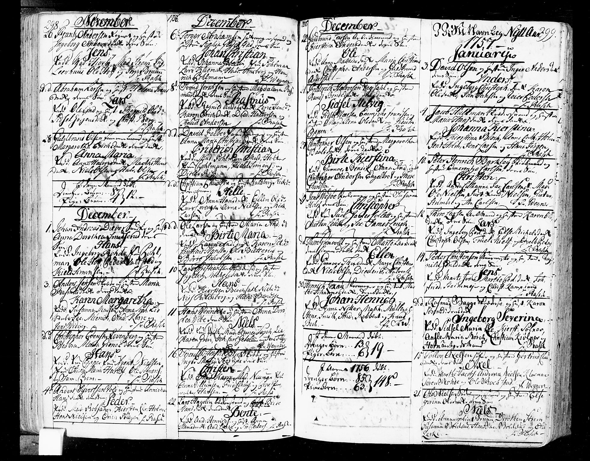 Oslo domkirke Kirkebøker, SAO/A-10752/F/Fa/L0004: Parish register (official) no. 4, 1743-1786, p. 298-299