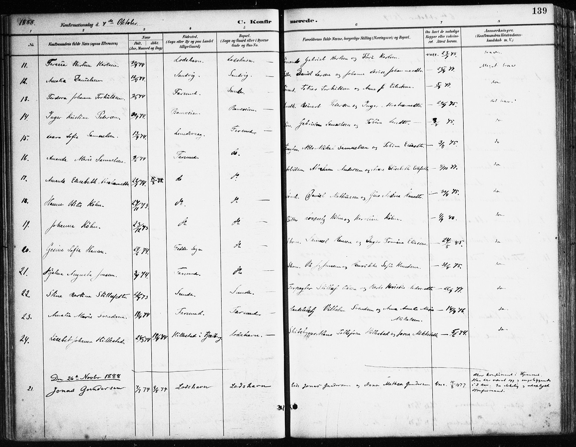 Farsund sokneprestkontor, AV/SAK-1111-0009/F/Fa/L0006: Parish register (official) no. A 6, 1887-1920, p. 139