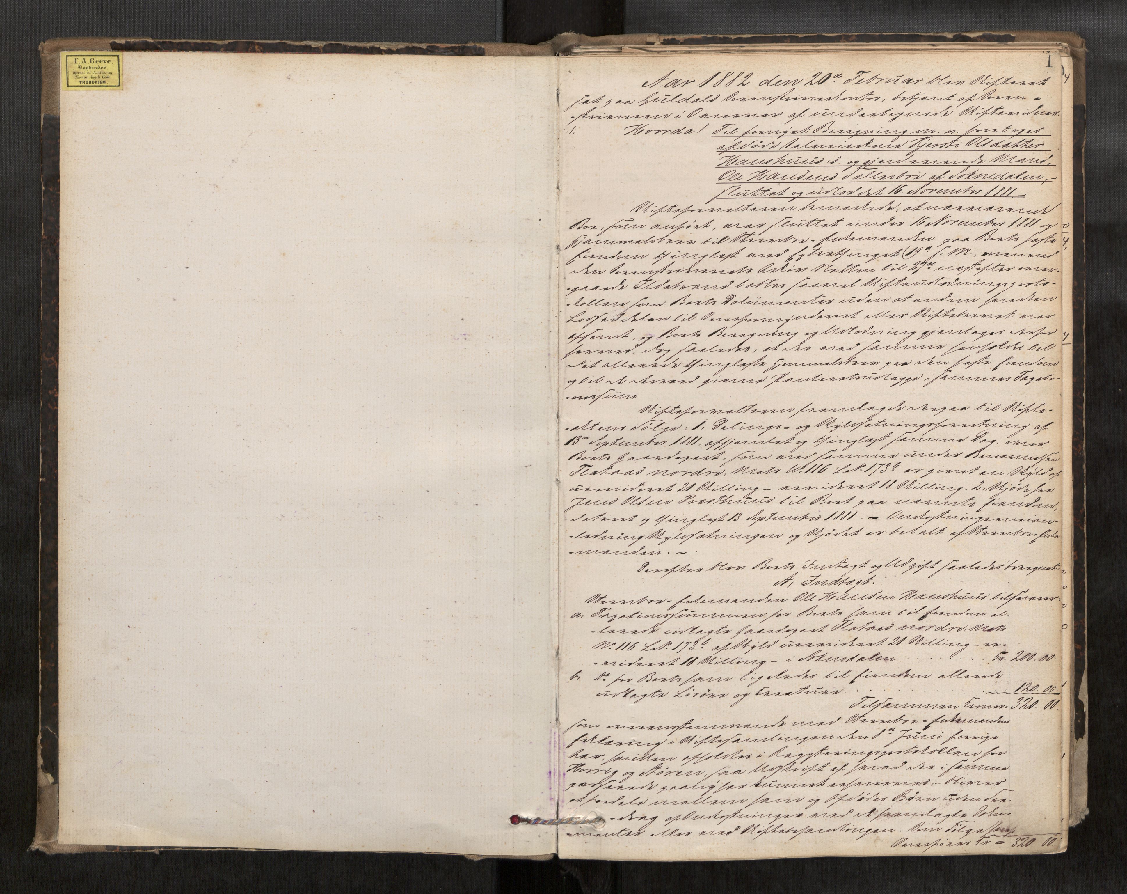 Gauldal sorenskriveri, AV/SAT-A-0014/1/3/3A/L0014: Skifteslutningsprotokoll  1, 1882-1889, p. 1