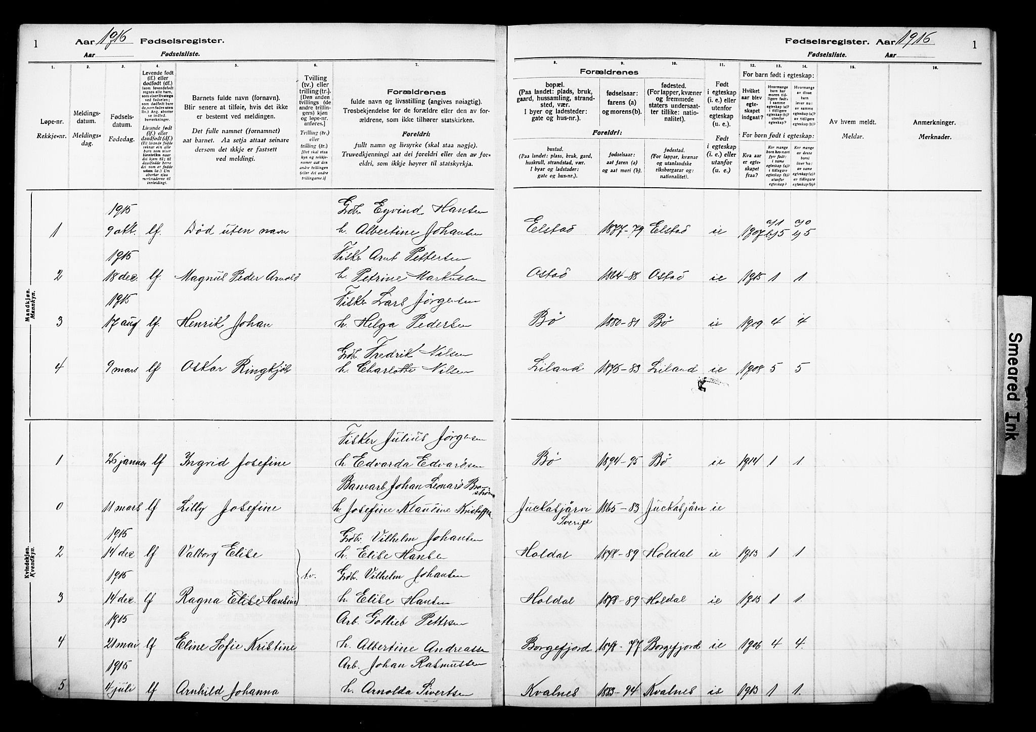 Ministerialprotokoller, klokkerbøker og fødselsregistre - Nordland, SAT/A-1459/880/L1145: Birth register no. 880.II.4.1, 1916-1929, p. 1