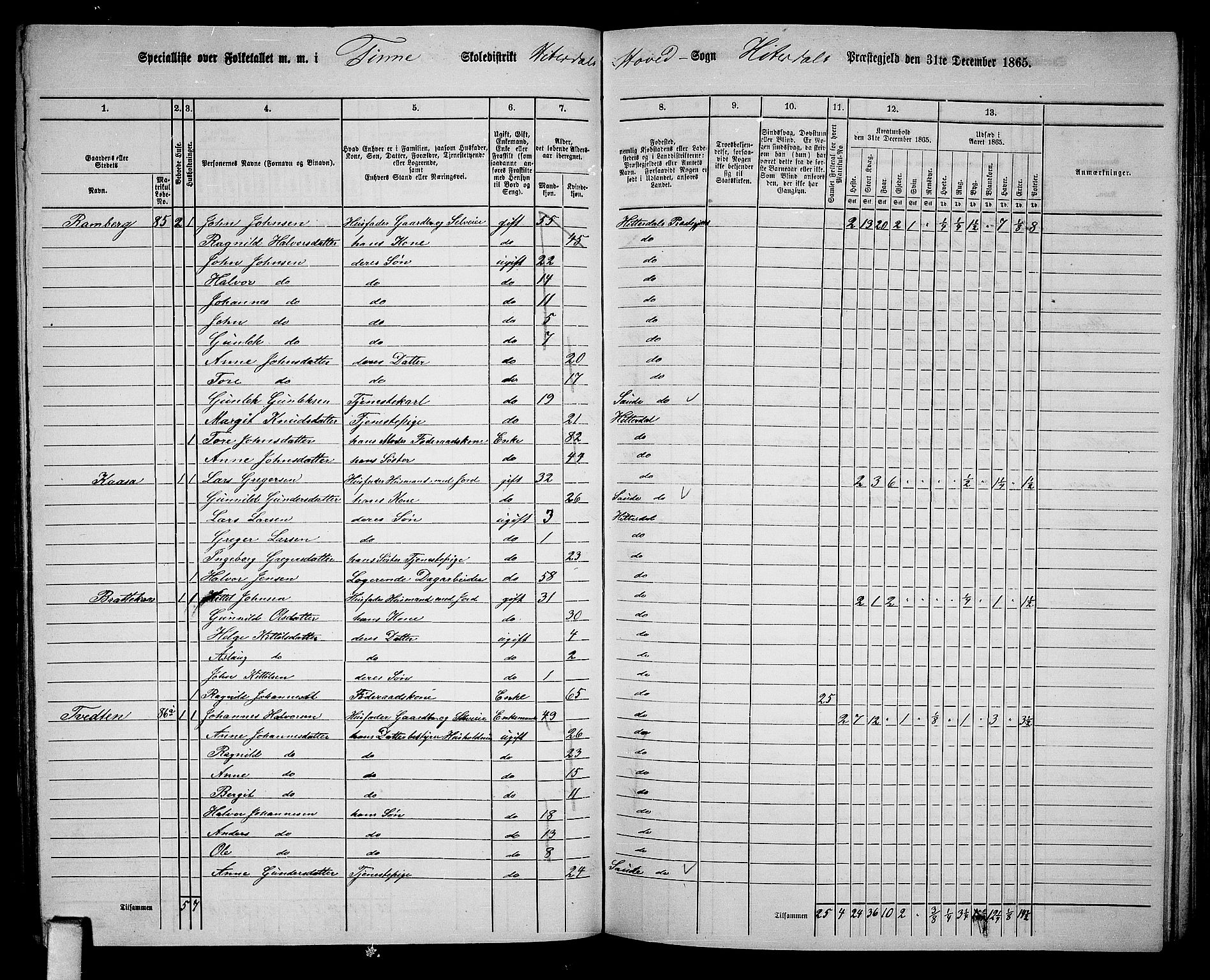 RA, 1865 census for Heddal, 1865, p. 83