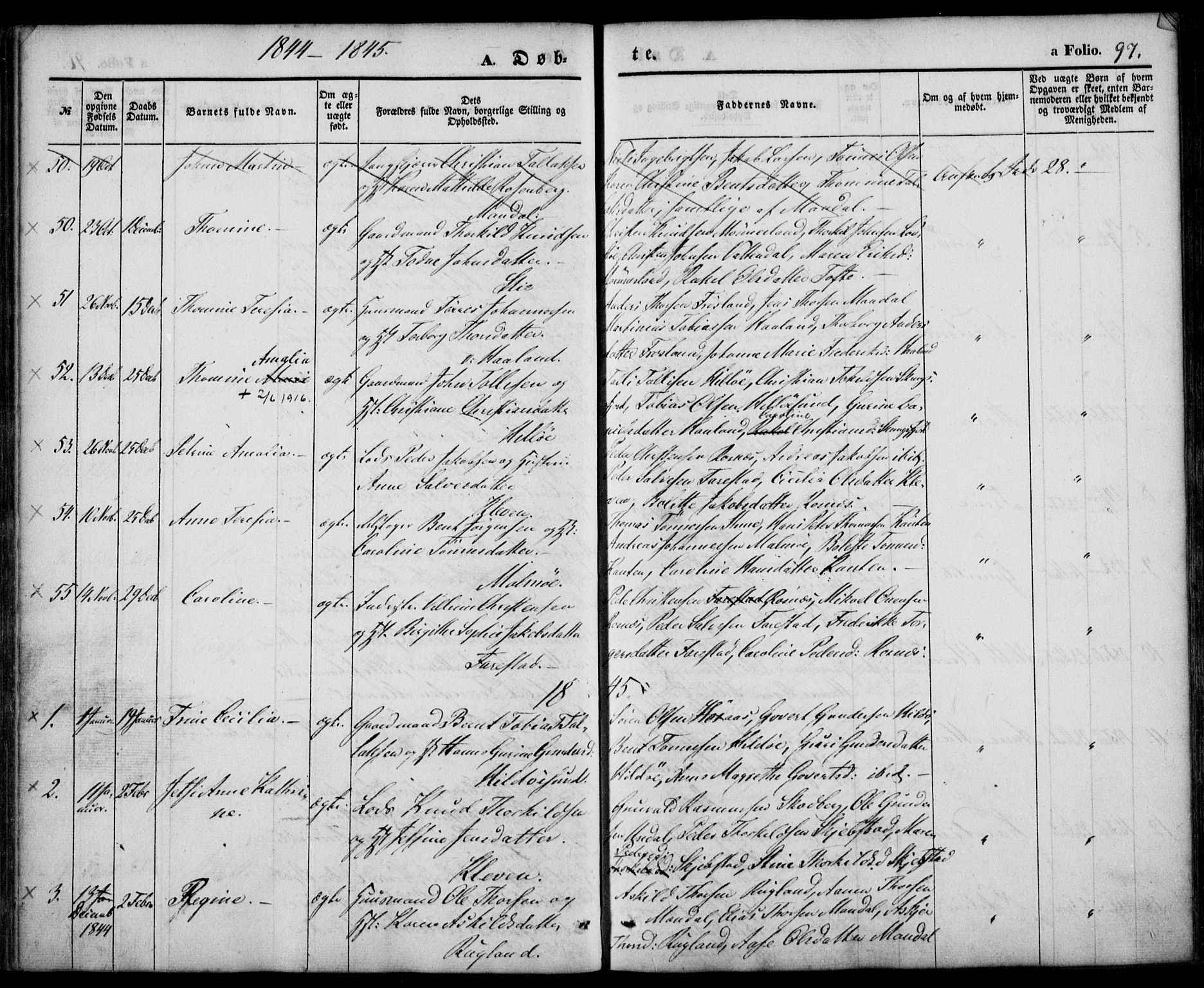Mandal sokneprestkontor, SAK/1111-0030/F/Fa/Faa/L0012: Parish register (official) no. A 12, 1840-1847, p. 97