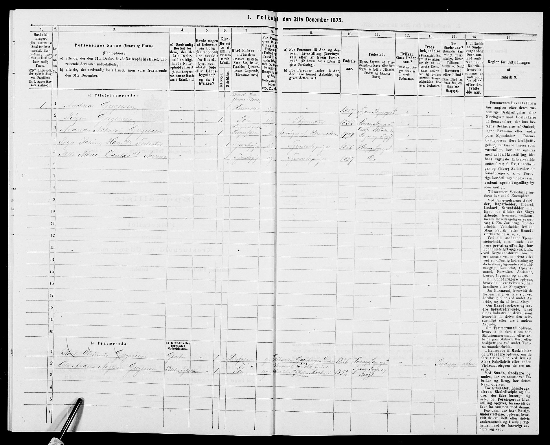 SAK, 1875 census for 0927P Høvåg, 1875, p. 678