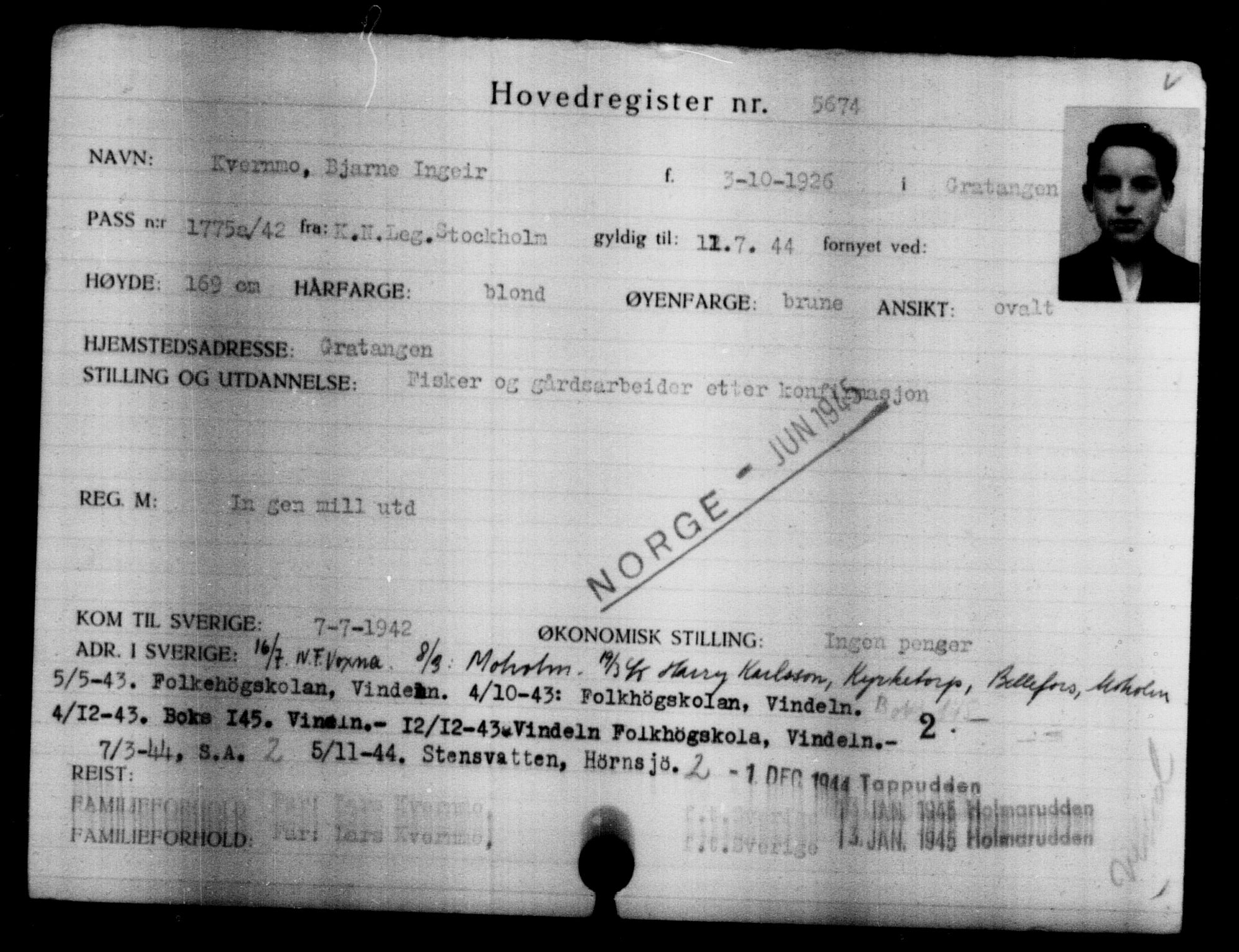 Utenriksstasjonene, Legasjonen i Stockholm, Flyktningkontoret, AV/RA-S-6753/V/Va/L0004: Kjesäterkartoteket, flyktninger med registreringsnr. 3496-6610, 1940-1945, p. 2522