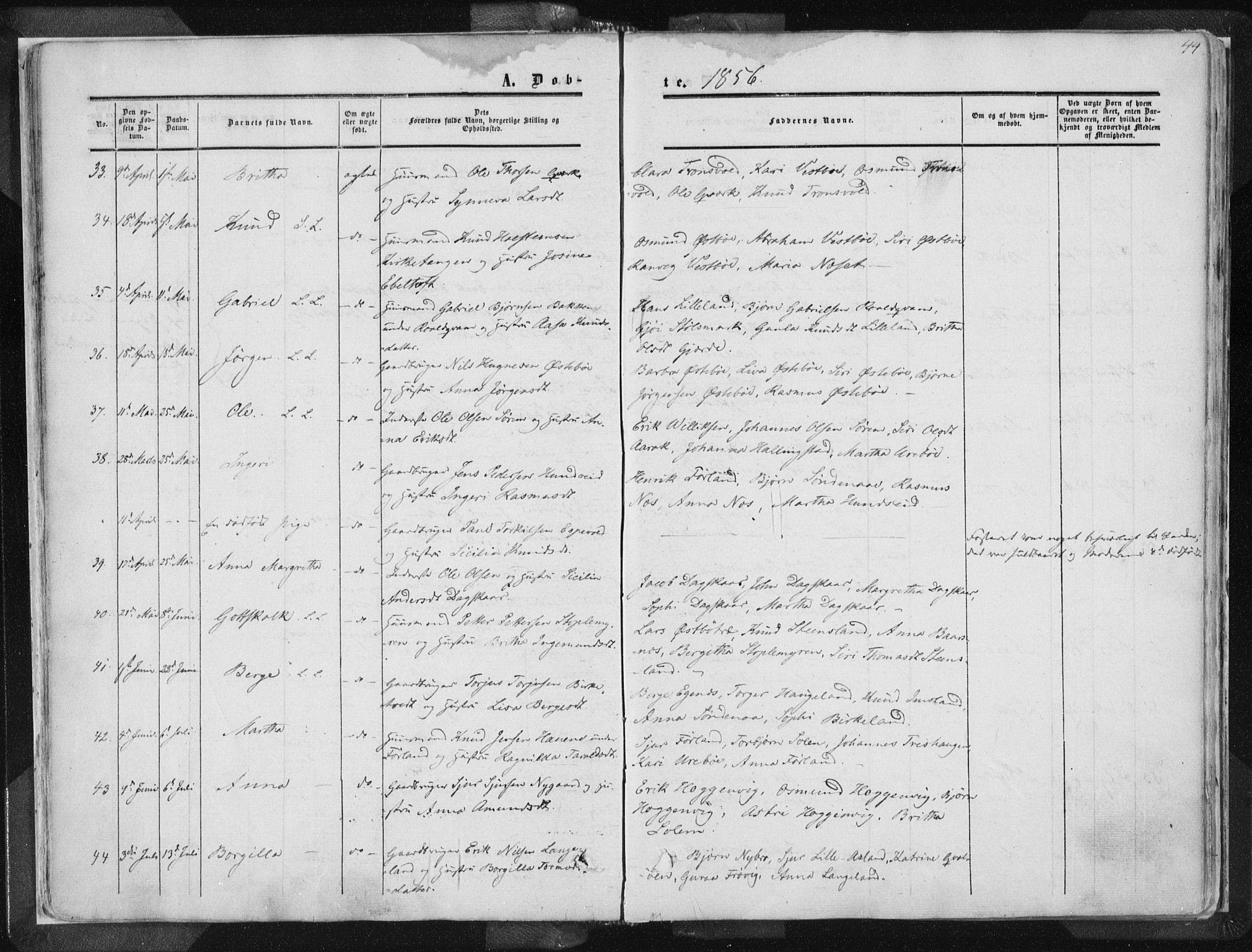 Vikedal sokneprestkontor, AV/SAST-A-101840/01/IV: Parish register (official) no. A 6.1, 1851-1867, p. 44