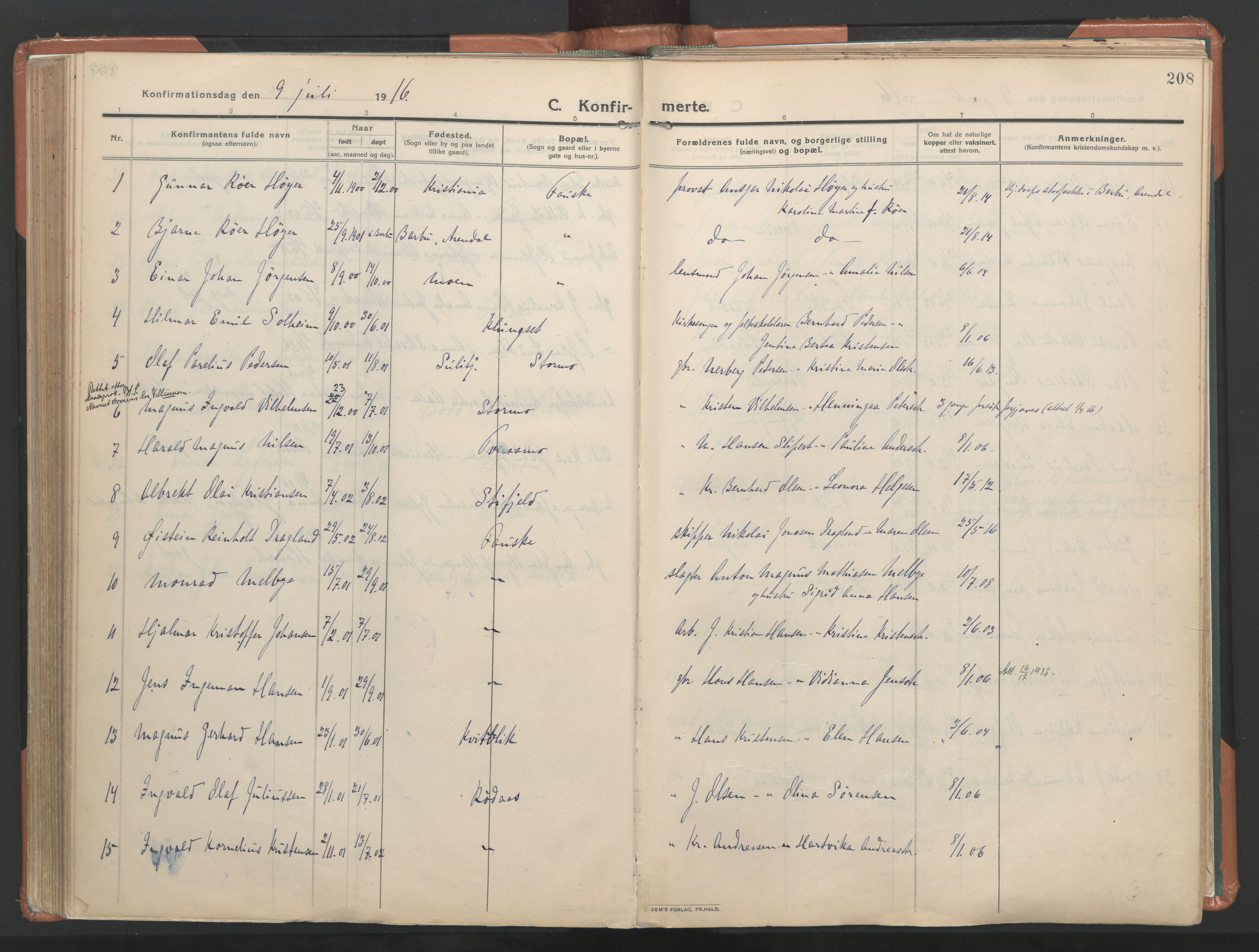 Ministerialprotokoller, klokkerbøker og fødselsregistre - Nordland, AV/SAT-A-1459/849/L0698: Parish register (official) no. 849A09, 1911-1924, p. 208